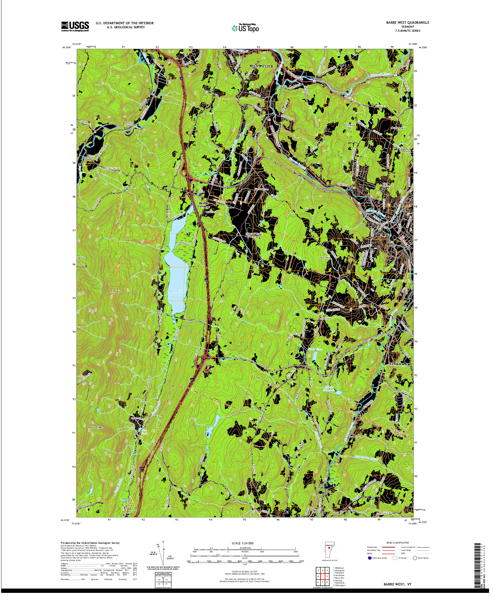 USGS US TOPO 7.5-MINUTE MAP FOR BARRE WEST, VT 2021
