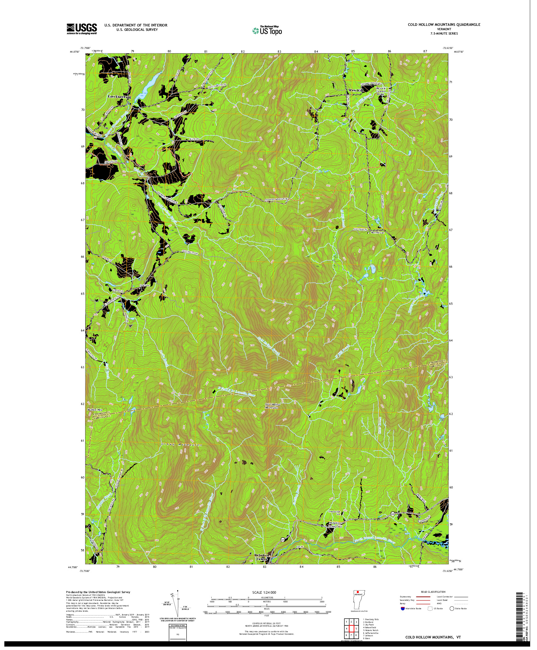 USGS US TOPO 7.5-MINUTE MAP FOR COLD HOLLOW MOUNTAINS, VT 2021