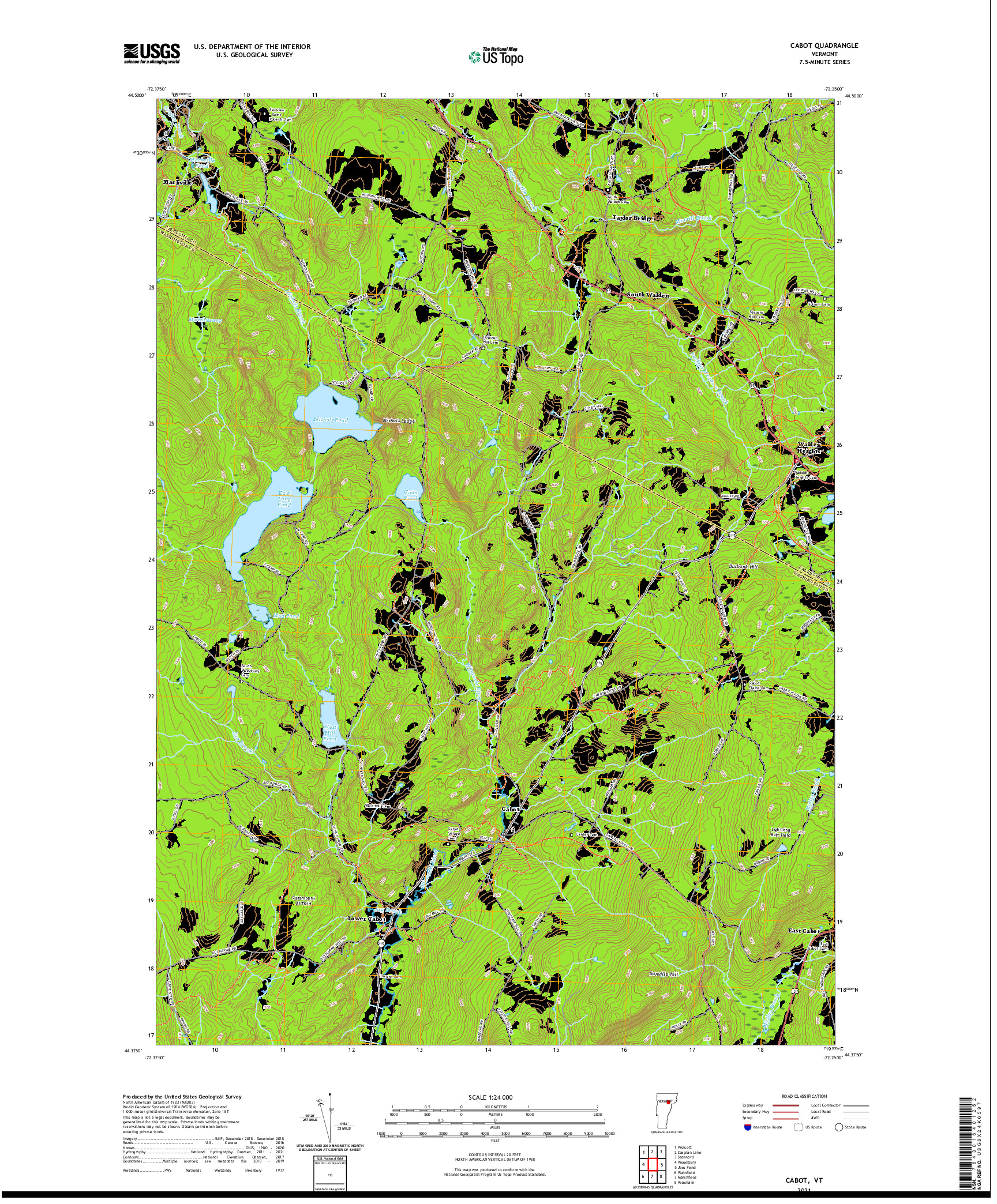 USGS US TOPO 7.5-MINUTE MAP FOR CABOT, VT 2021