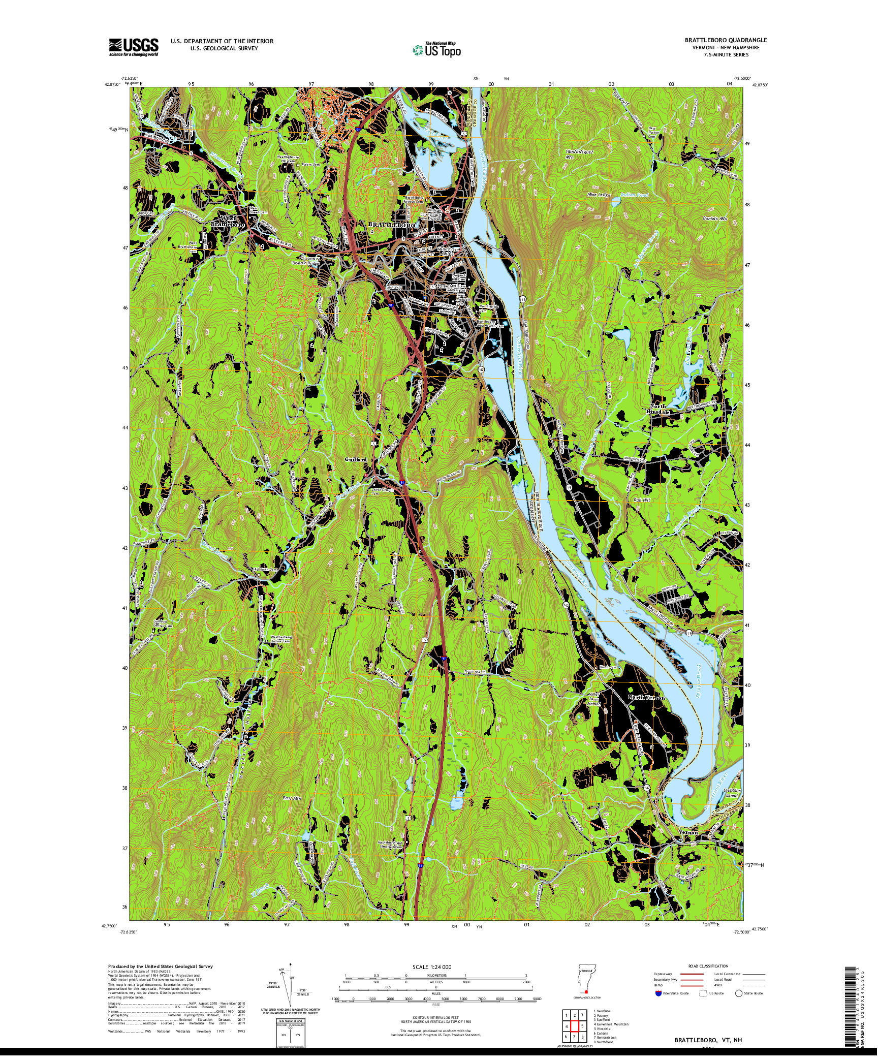 USGS US TOPO 7.5-MINUTE MAP FOR BRATTLEBORO, VT,NH 2021