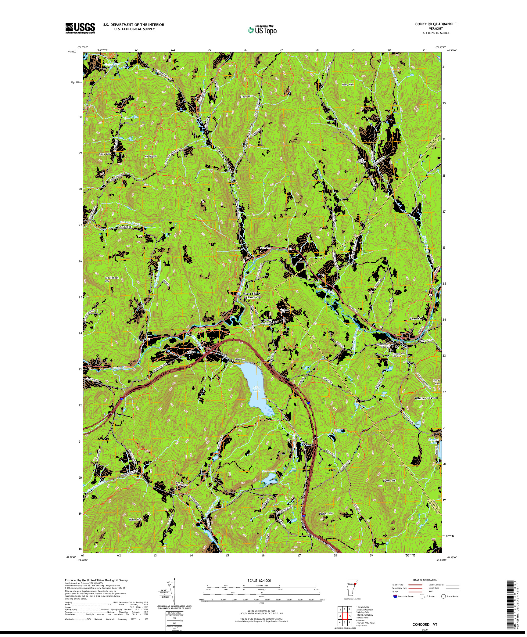 USGS US TOPO 7.5-MINUTE MAP FOR CONCORD, VT 2021