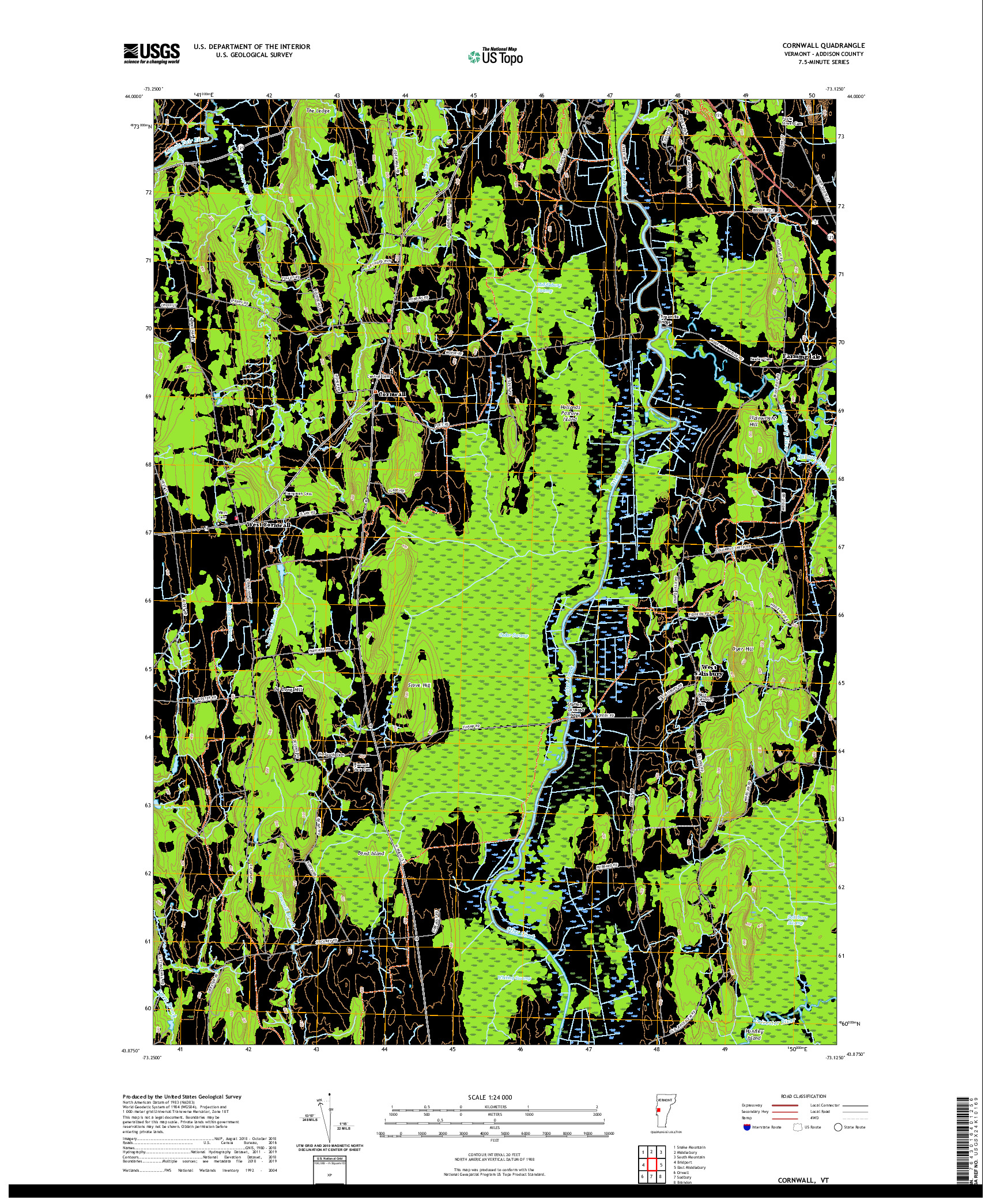 USGS US TOPO 7.5-MINUTE MAP FOR CORNWALL, VT 2021