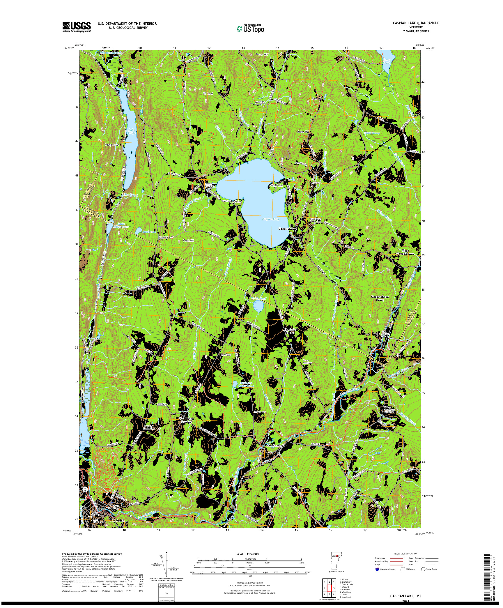 USGS US TOPO 7.5-MINUTE MAP FOR CASPIAN LAKE, VT 2021