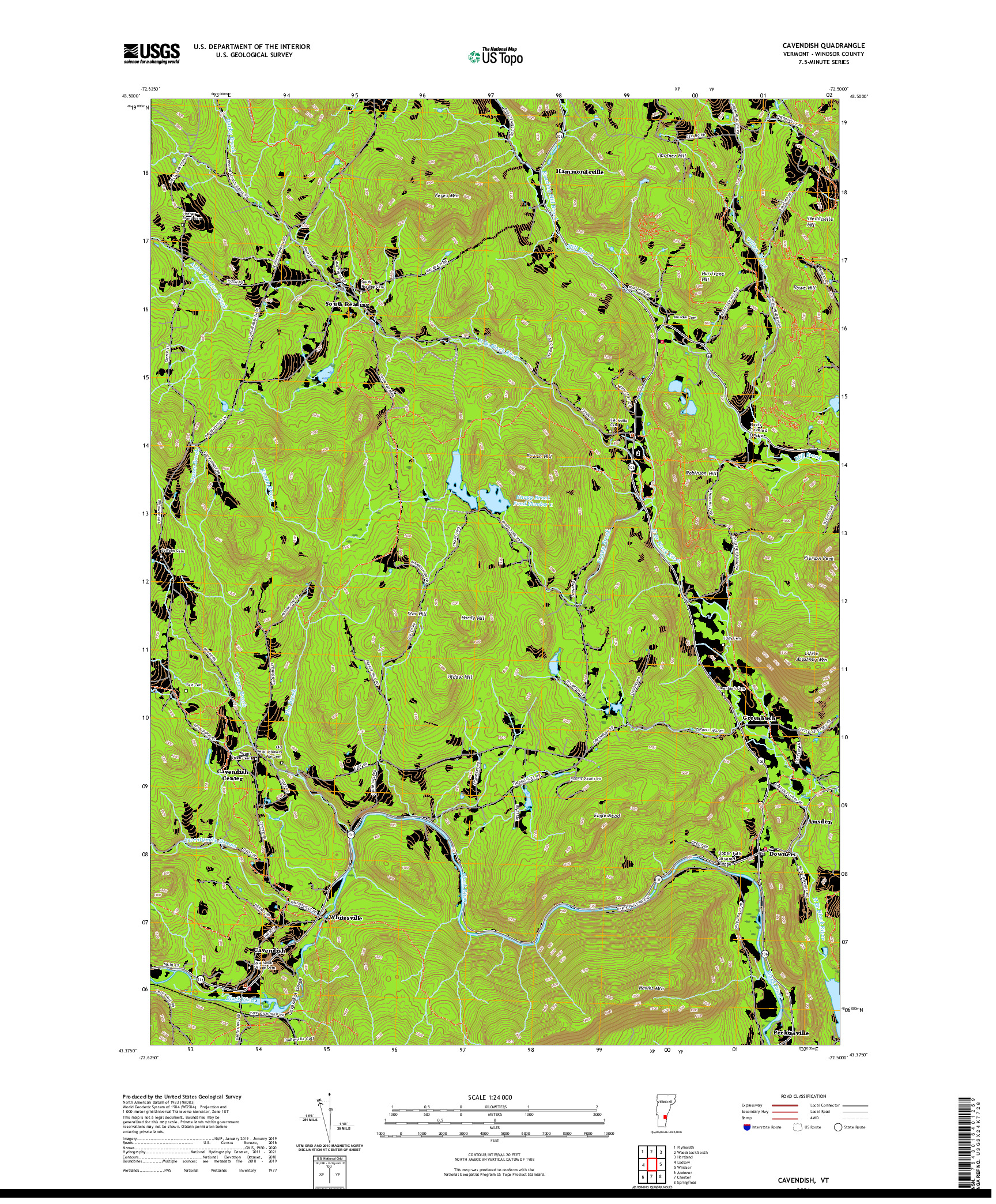 USGS US TOPO 7.5-MINUTE MAP FOR CAVENDISH, VT 2021