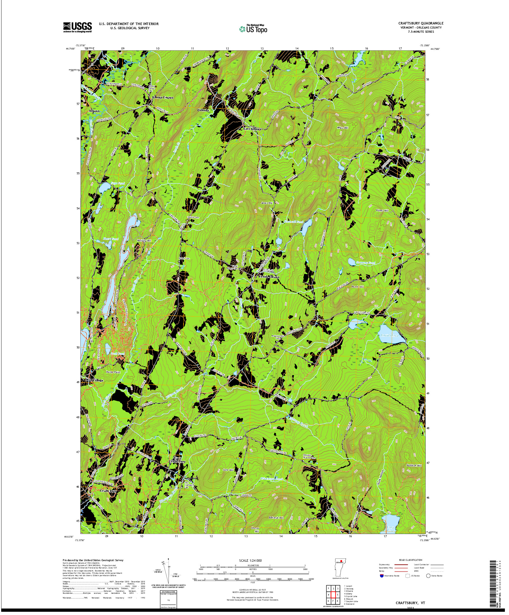 USGS US TOPO 7.5-MINUTE MAP FOR CRAFTSBURY, VT 2021