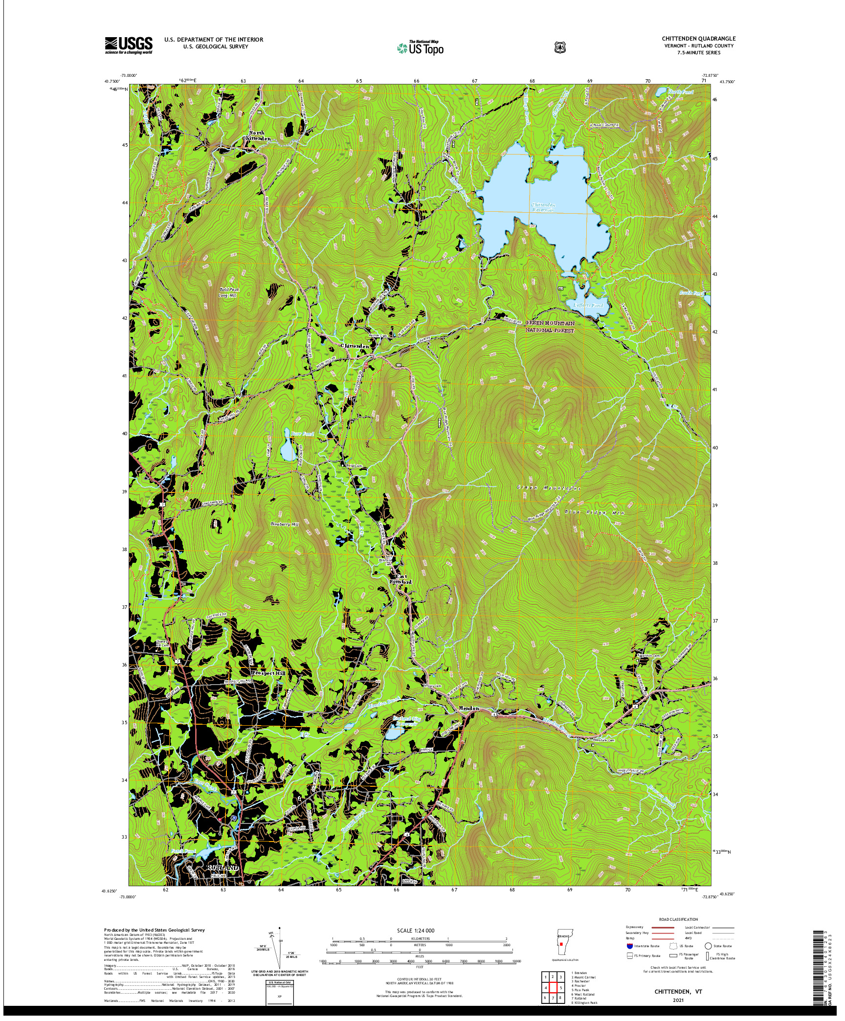 USGS US TOPO 7.5-MINUTE MAP FOR CHITTENDEN, VT 2021