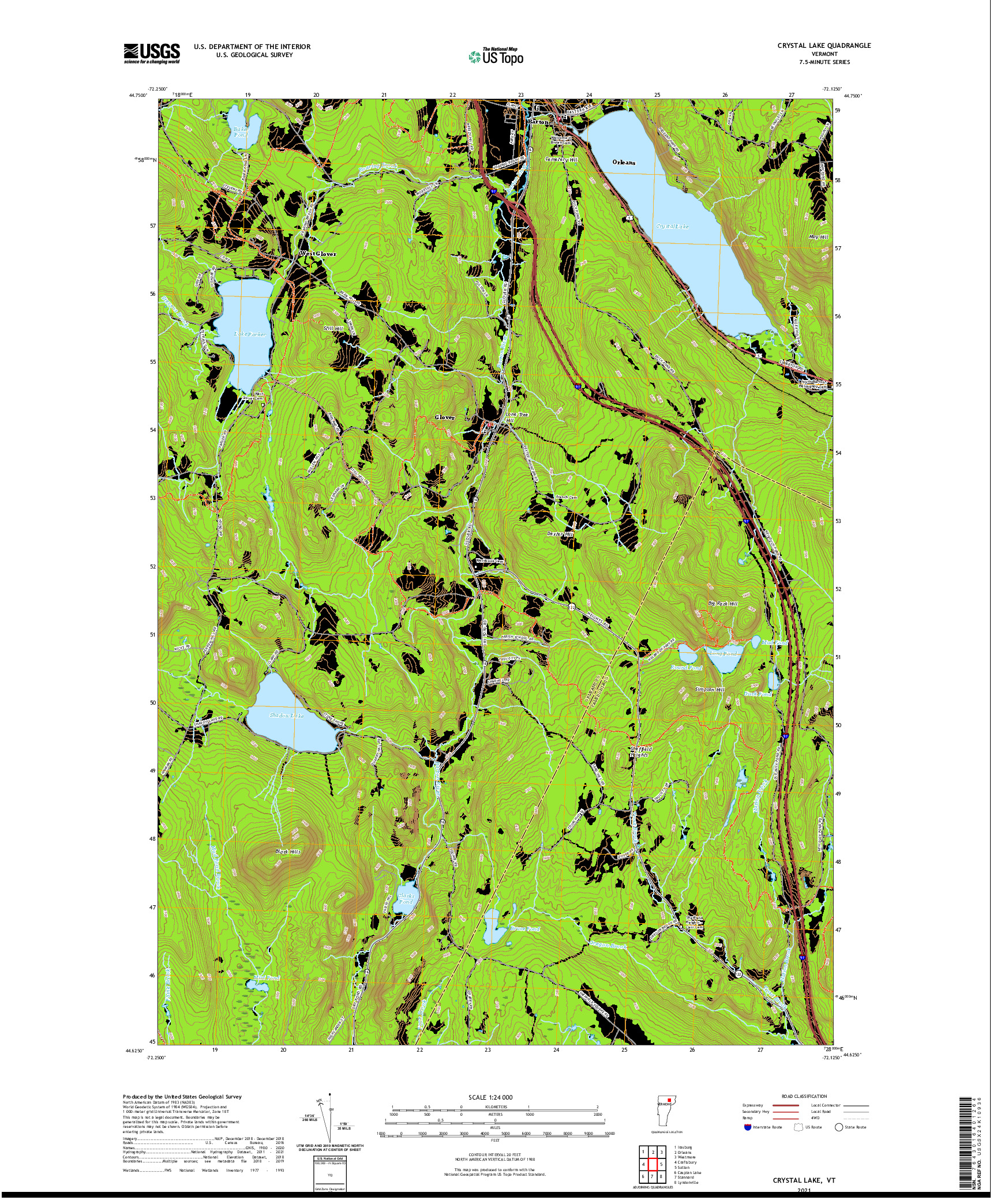 USGS US TOPO 7.5-MINUTE MAP FOR CRYSTAL LAKE, VT 2021