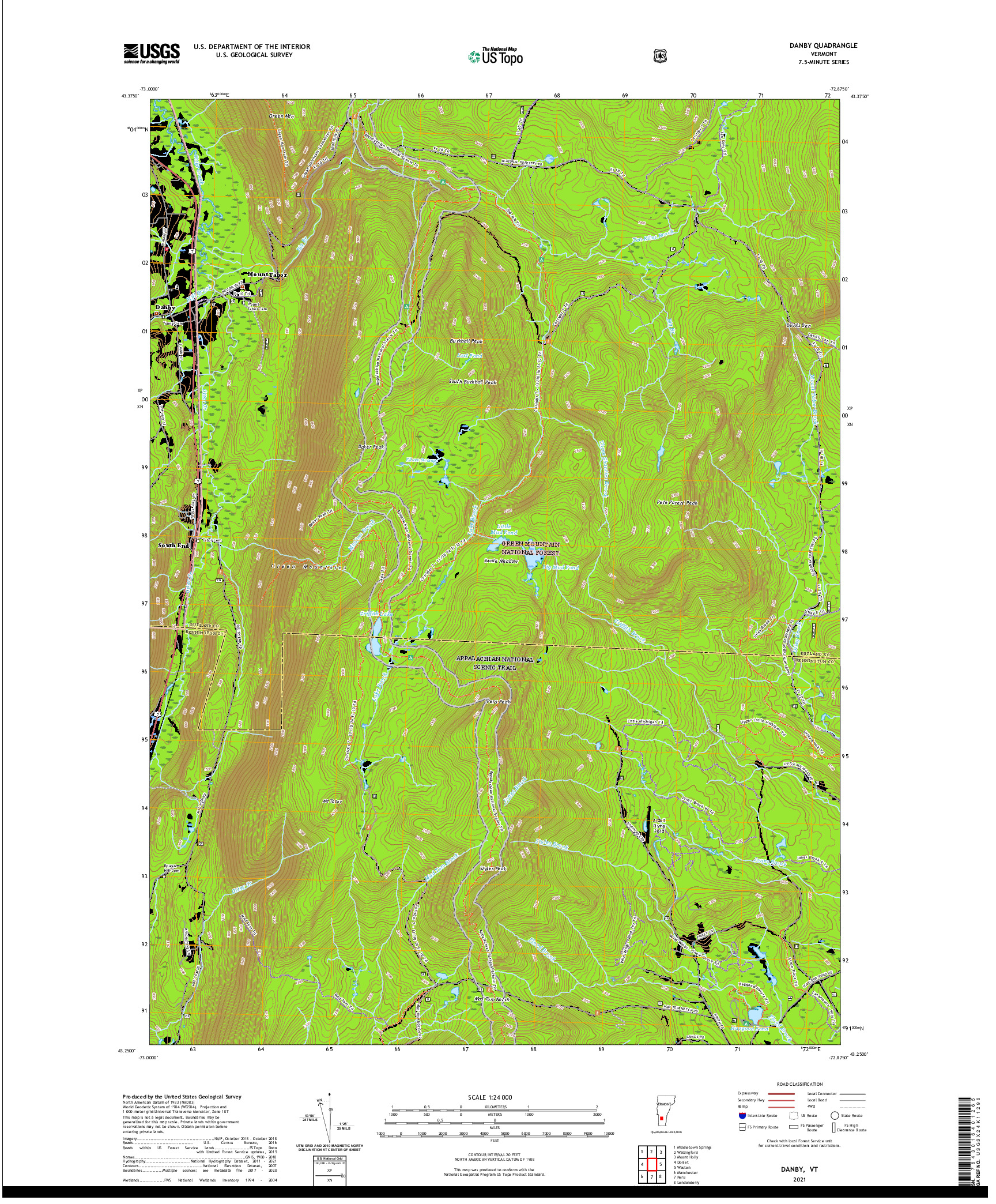 USGS US TOPO 7.5-MINUTE MAP FOR DANBY, VT 2021