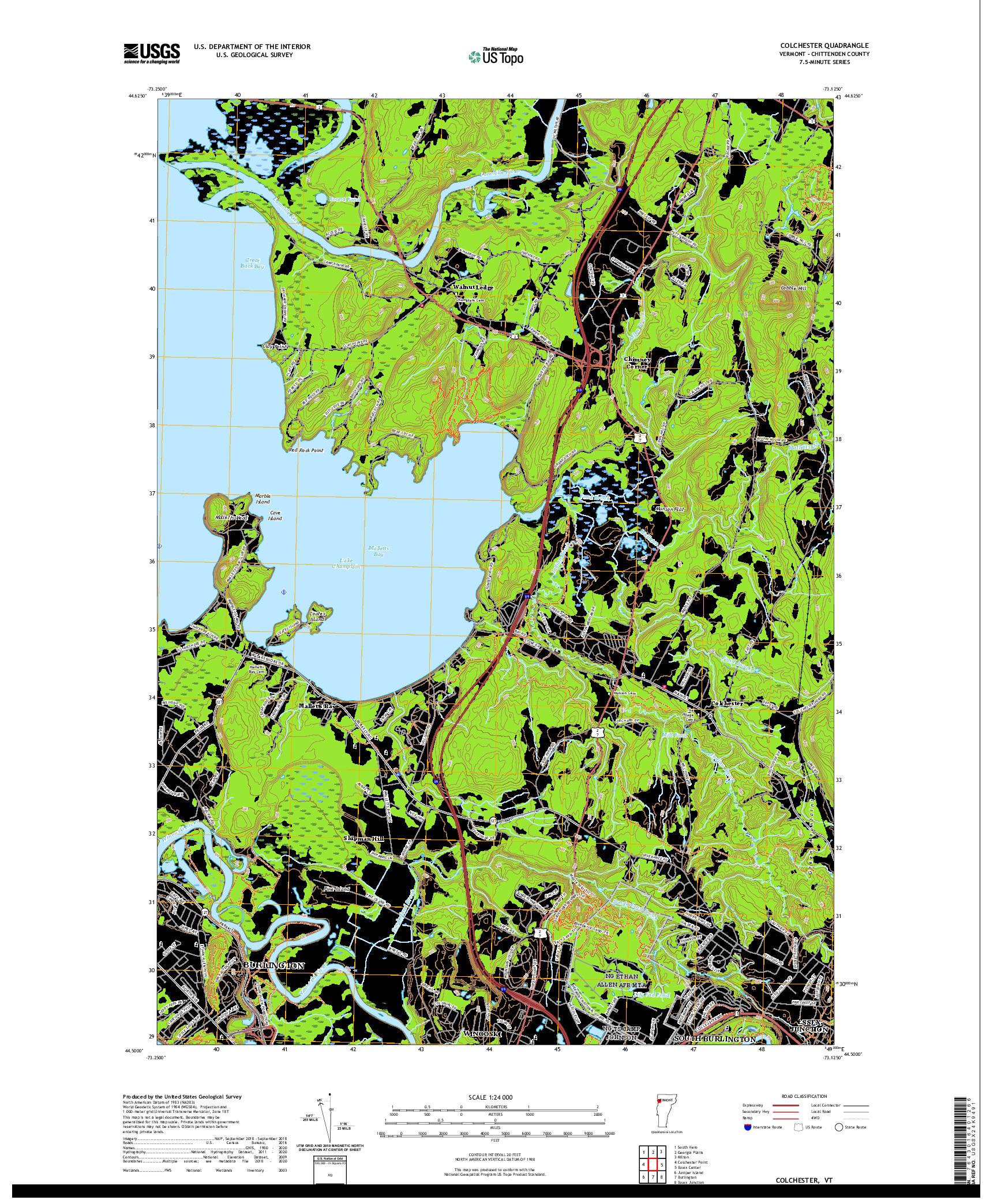 USGS US TOPO 7.5-MINUTE MAP FOR COLCHESTER, VT 2021