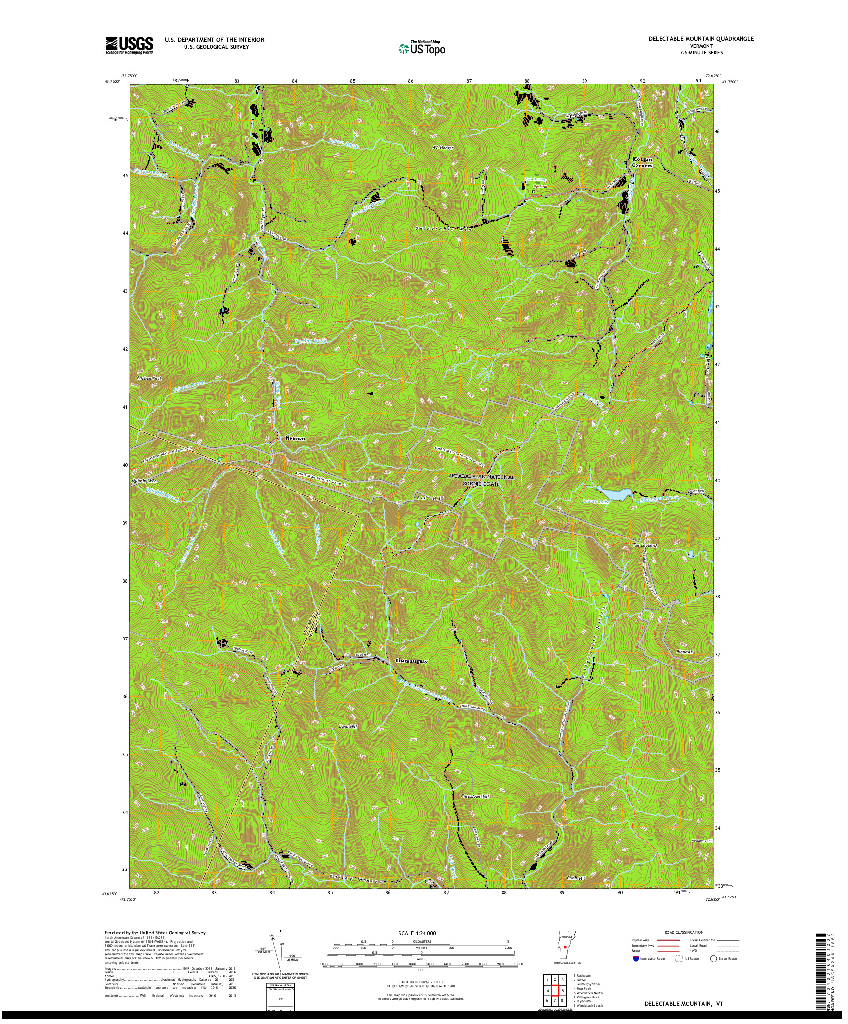 USGS US TOPO 7.5-MINUTE MAP FOR DELECTABLE MOUNTAIN, VT 2021