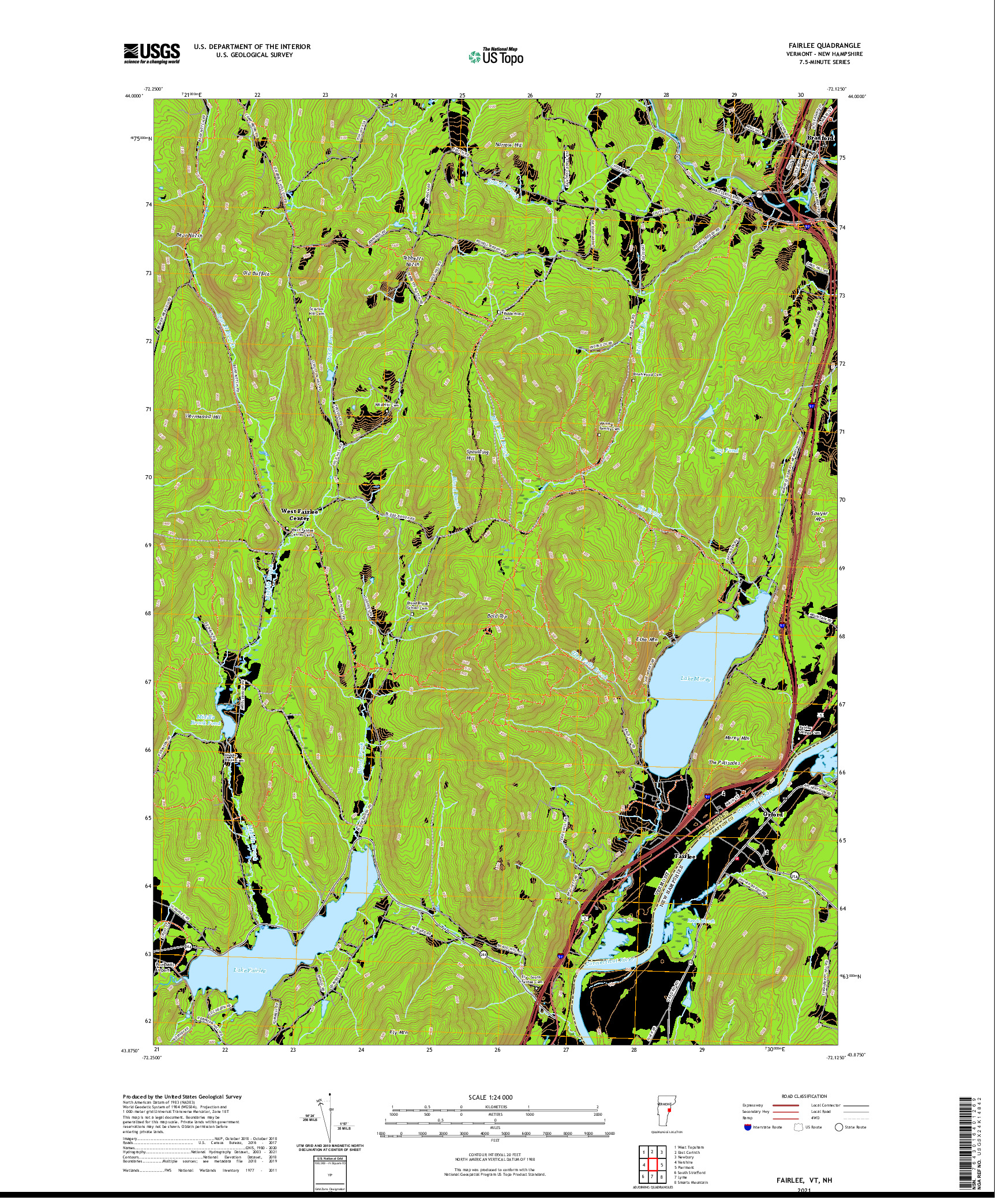 USGS US TOPO 7.5-MINUTE MAP FOR FAIRLEE, VT,NH 2021
