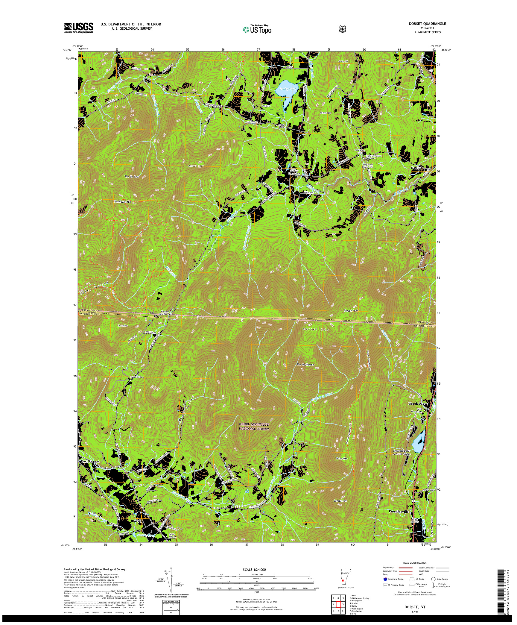 USGS US TOPO 7.5-MINUTE MAP FOR DORSET, VT 2021