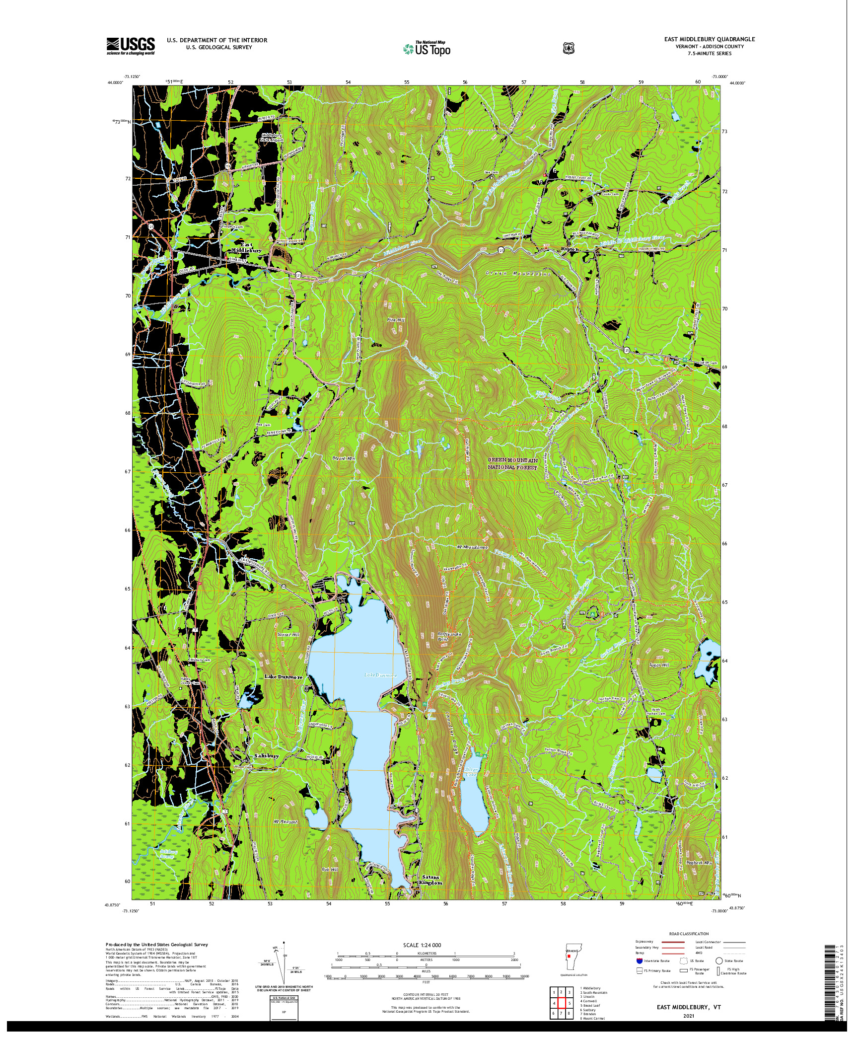 USGS US TOPO 7.5-MINUTE MAP FOR EAST MIDDLEBURY, VT 2021