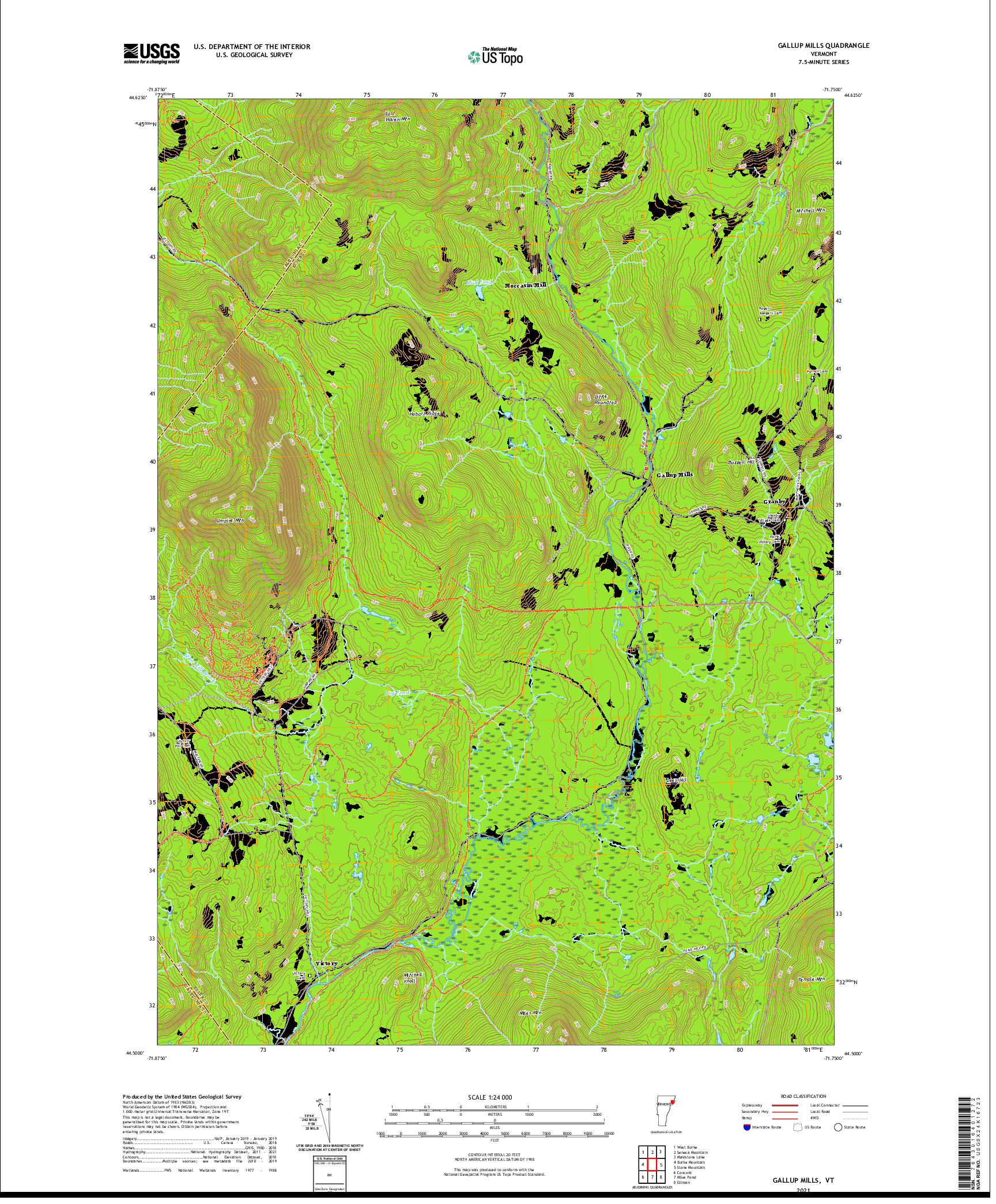 USGS US TOPO 7.5-MINUTE MAP FOR GALLUP MILLS, VT 2021