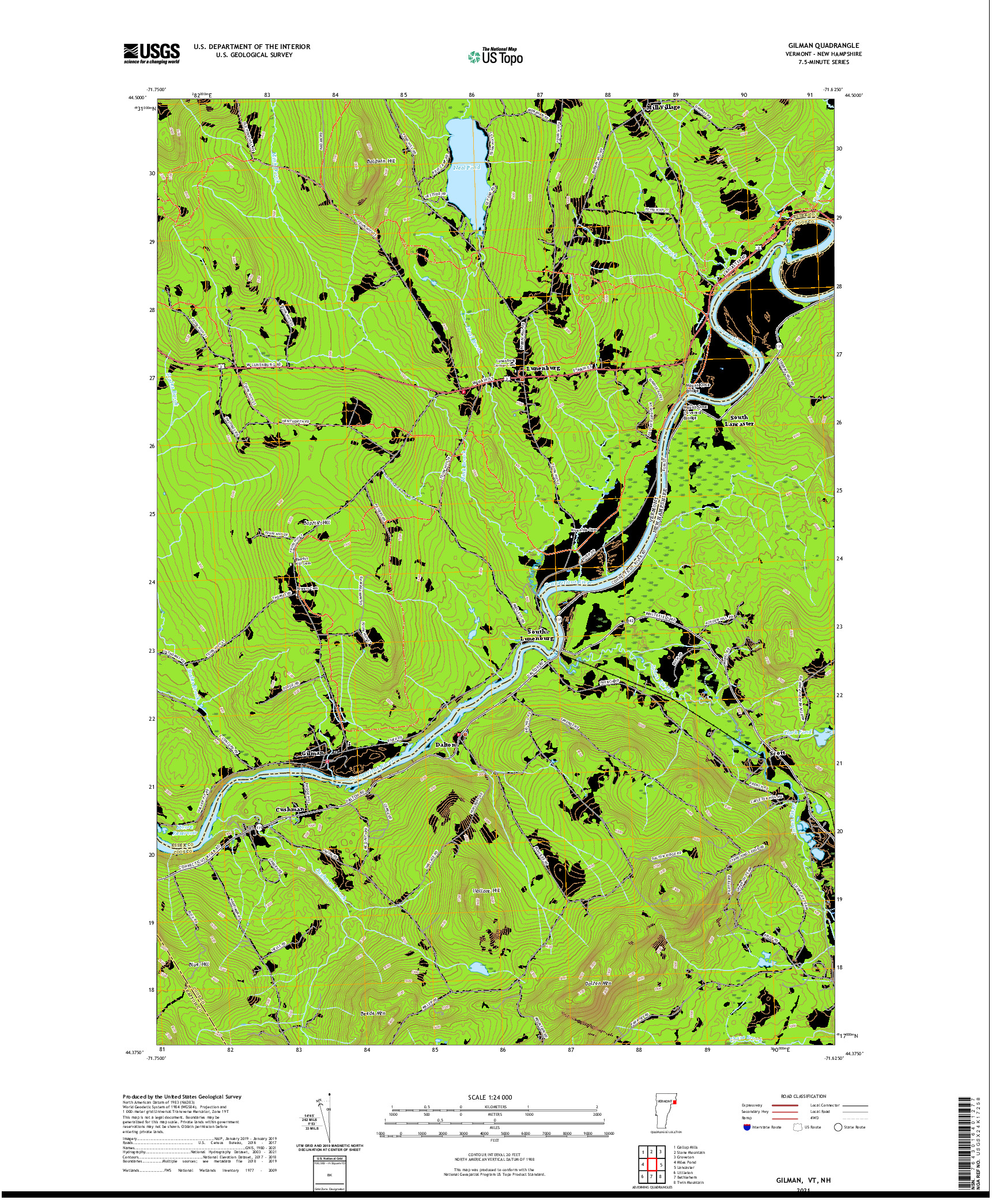 USGS US TOPO 7.5-MINUTE MAP FOR GILMAN, VT,NH 2021