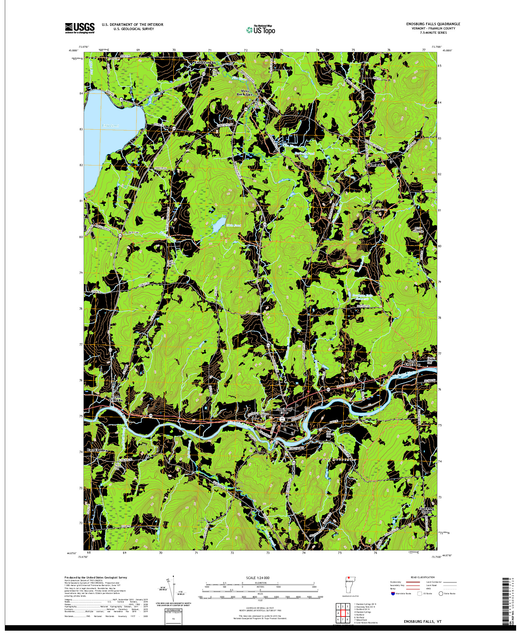 USGS US TOPO 7.5-MINUTE MAP FOR ENOSBURG FALLS, VT 2021