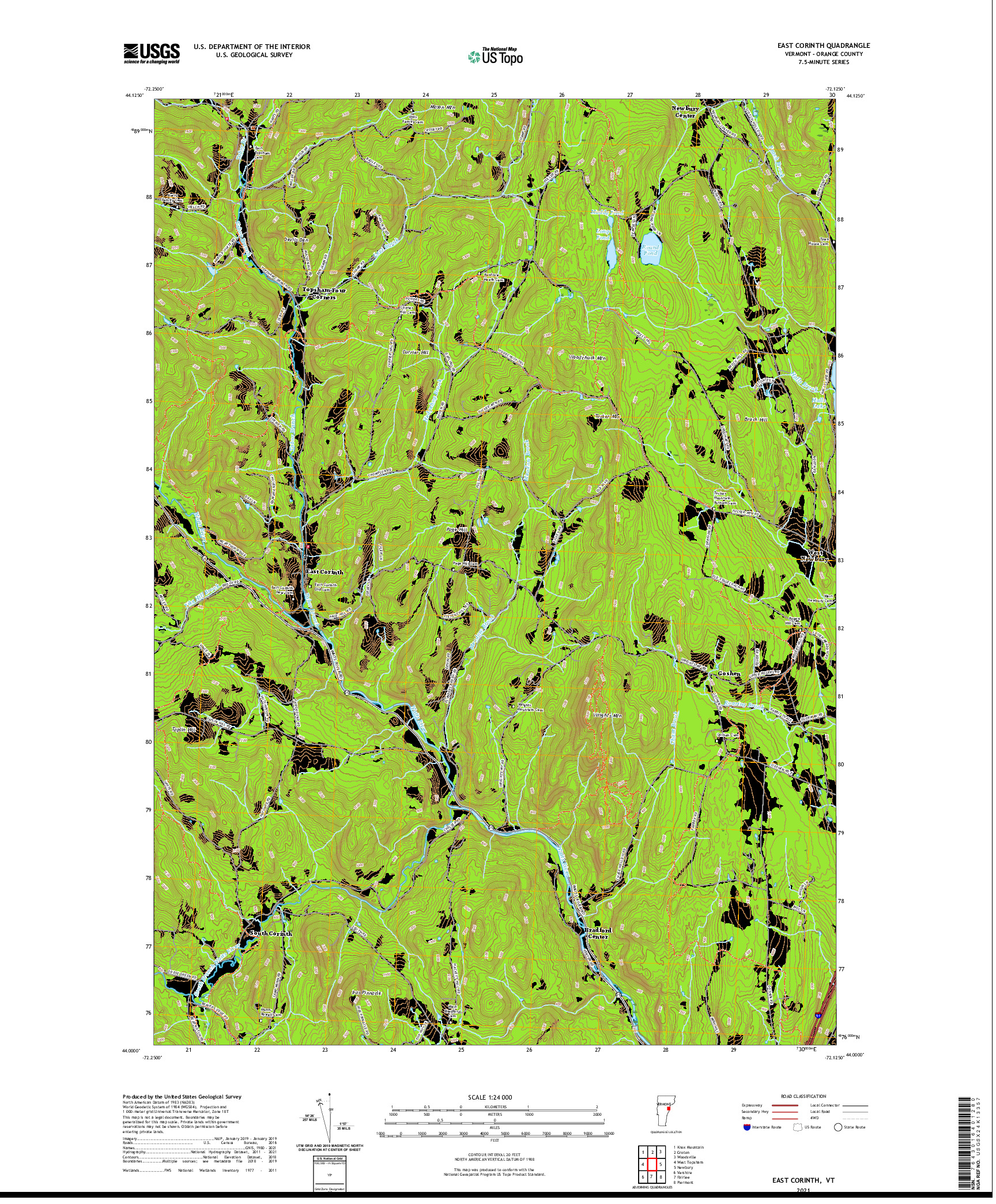 USGS US TOPO 7.5-MINUTE MAP FOR EAST CORINTH, VT 2021