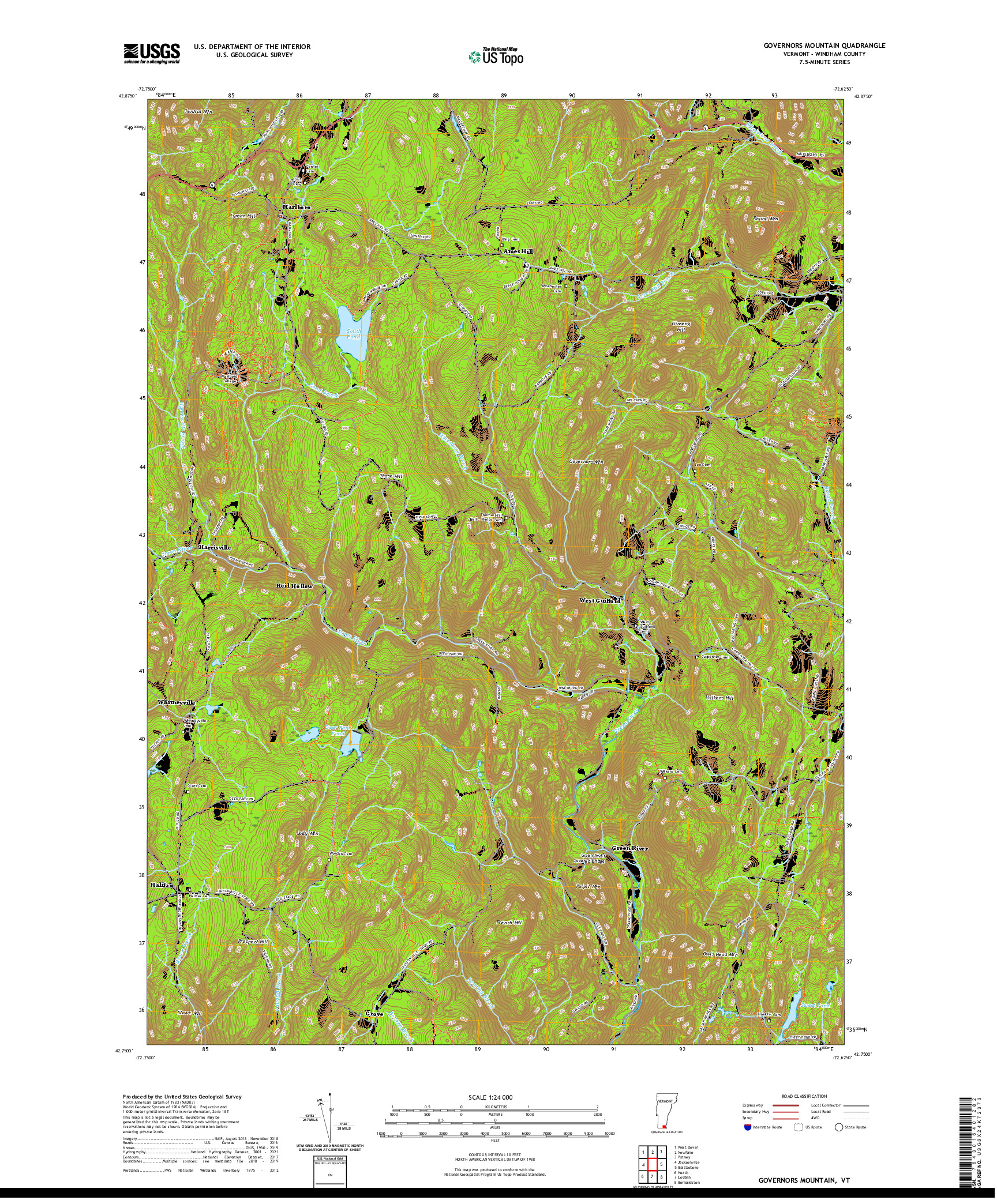 USGS US TOPO 7.5-MINUTE MAP FOR GOVERNORS MOUNTAIN, VT 2021