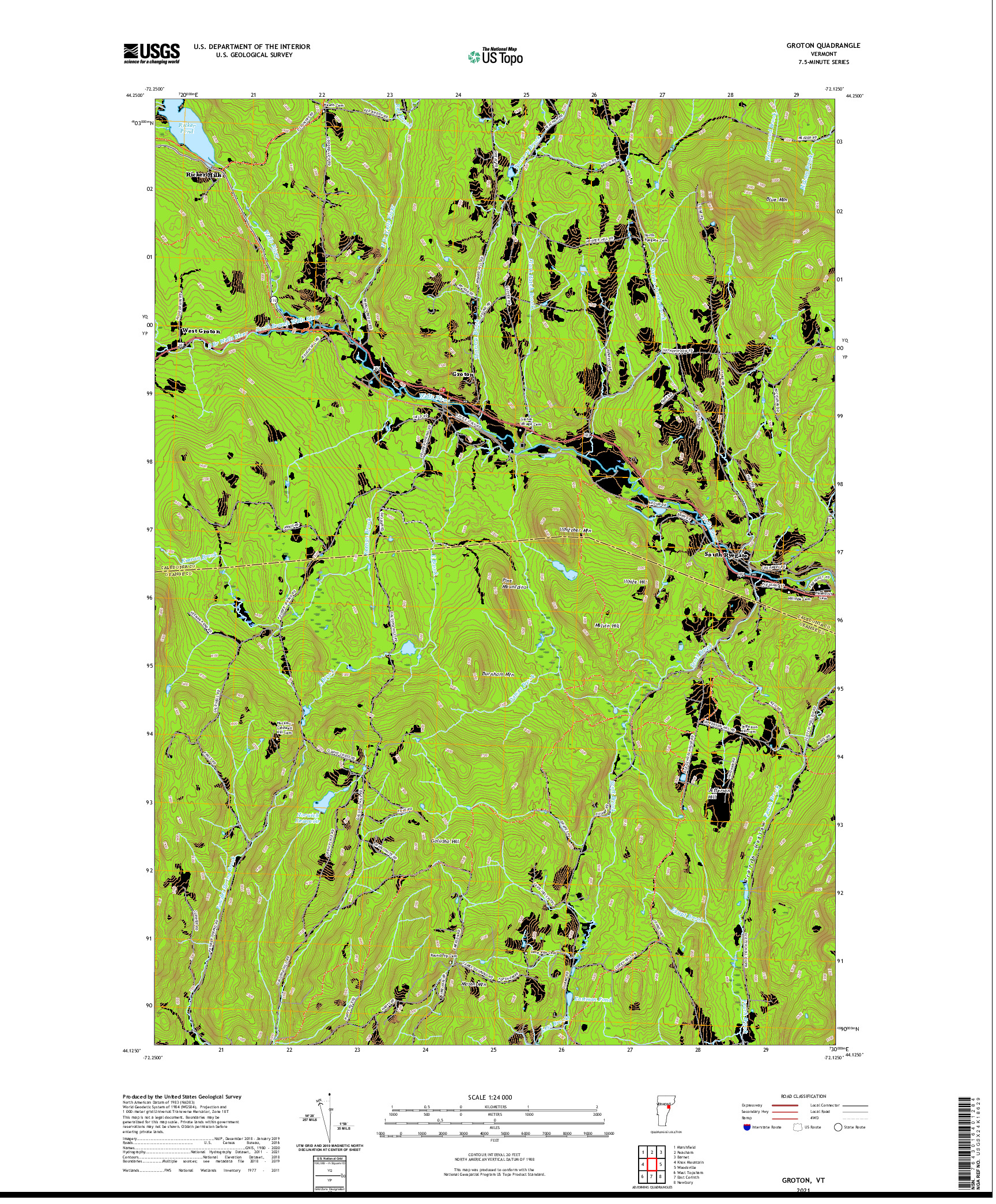 USGS US TOPO 7.5-MINUTE MAP FOR GROTON, VT 2021