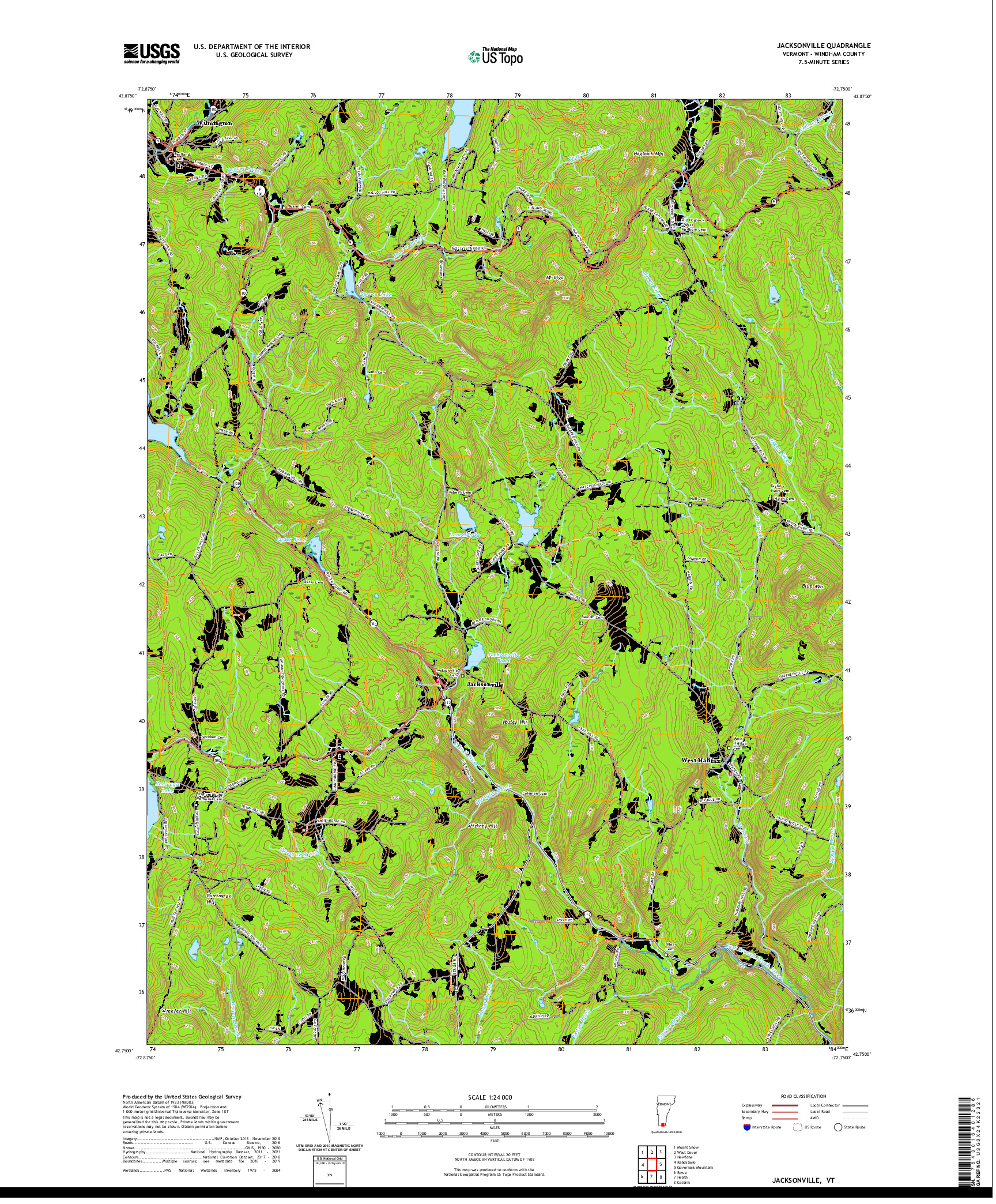 USGS US TOPO 7.5-MINUTE MAP FOR JACKSONVILLE, VT 2021