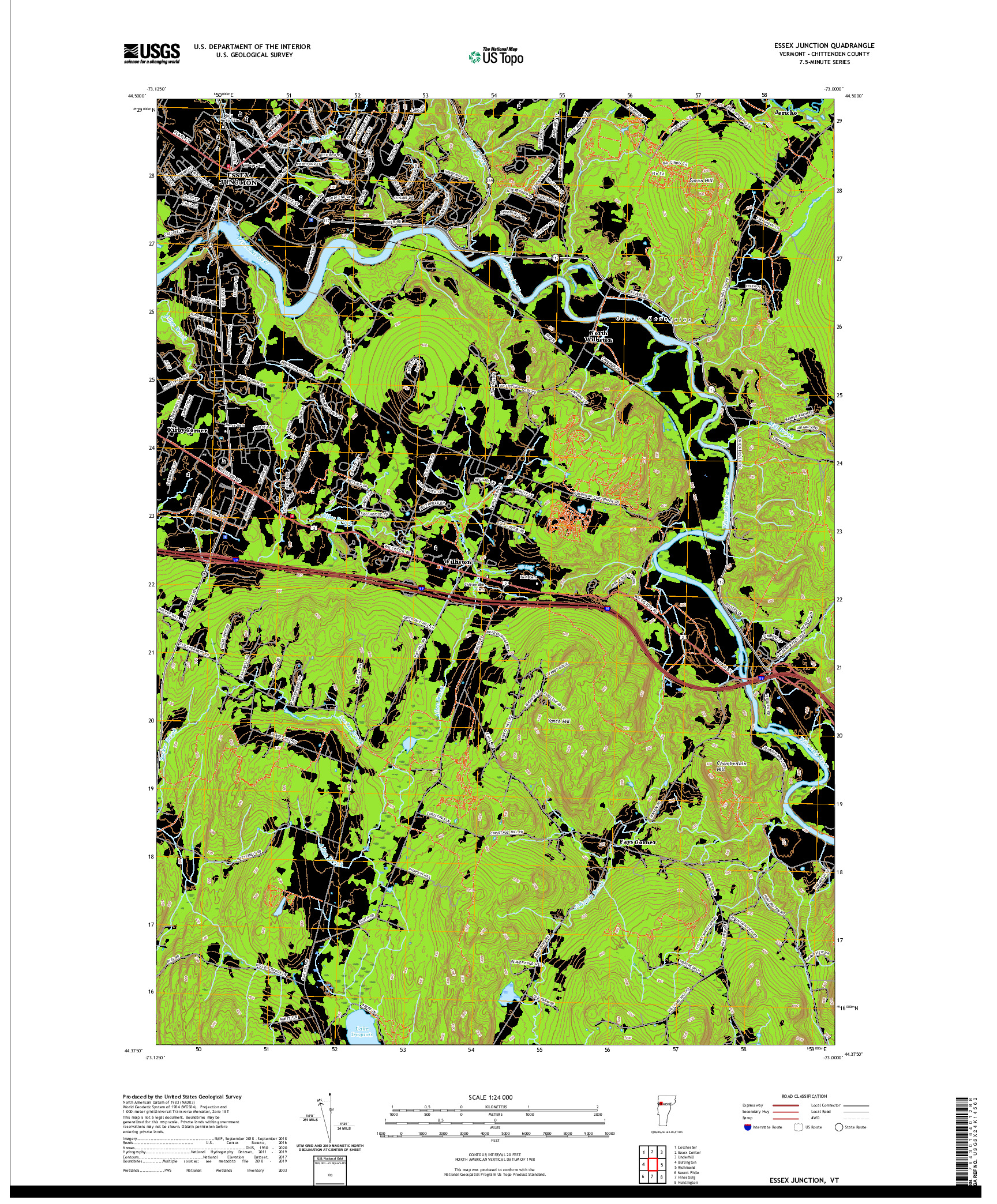 USGS US TOPO 7.5-MINUTE MAP FOR ESSEX JUNCTION, VT 2021