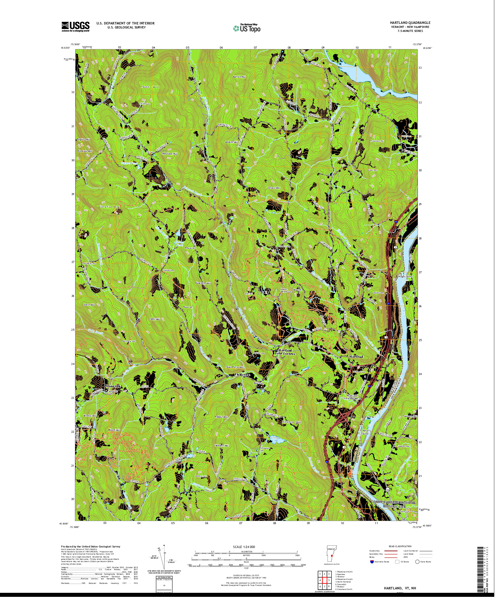 USGS US TOPO 7.5-MINUTE MAP FOR HARTLAND, VT,NH 2021