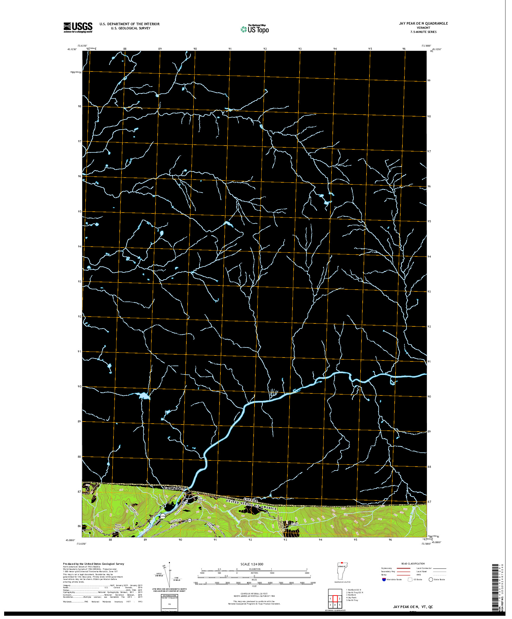 USGS US TOPO 7.5-MINUTE MAP FOR JAY PEAK OE N, VT,QC 2021