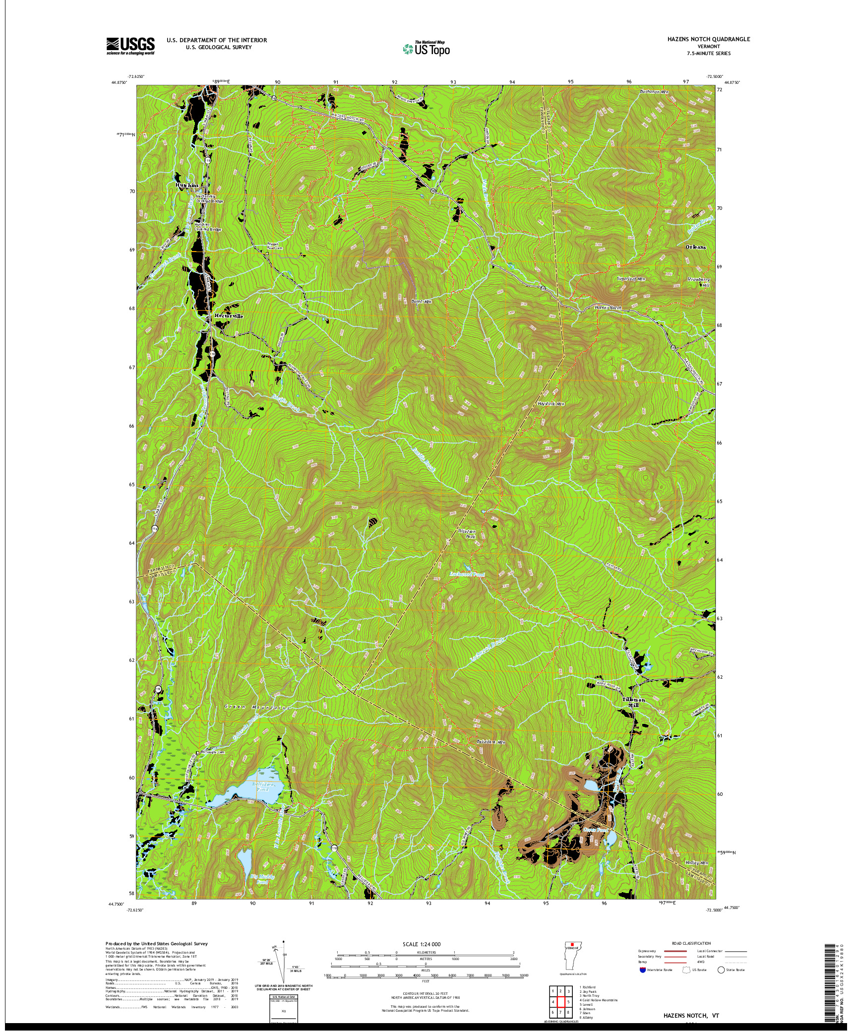 USGS US TOPO 7.5-MINUTE MAP FOR HAZENS NOTCH, VT 2021