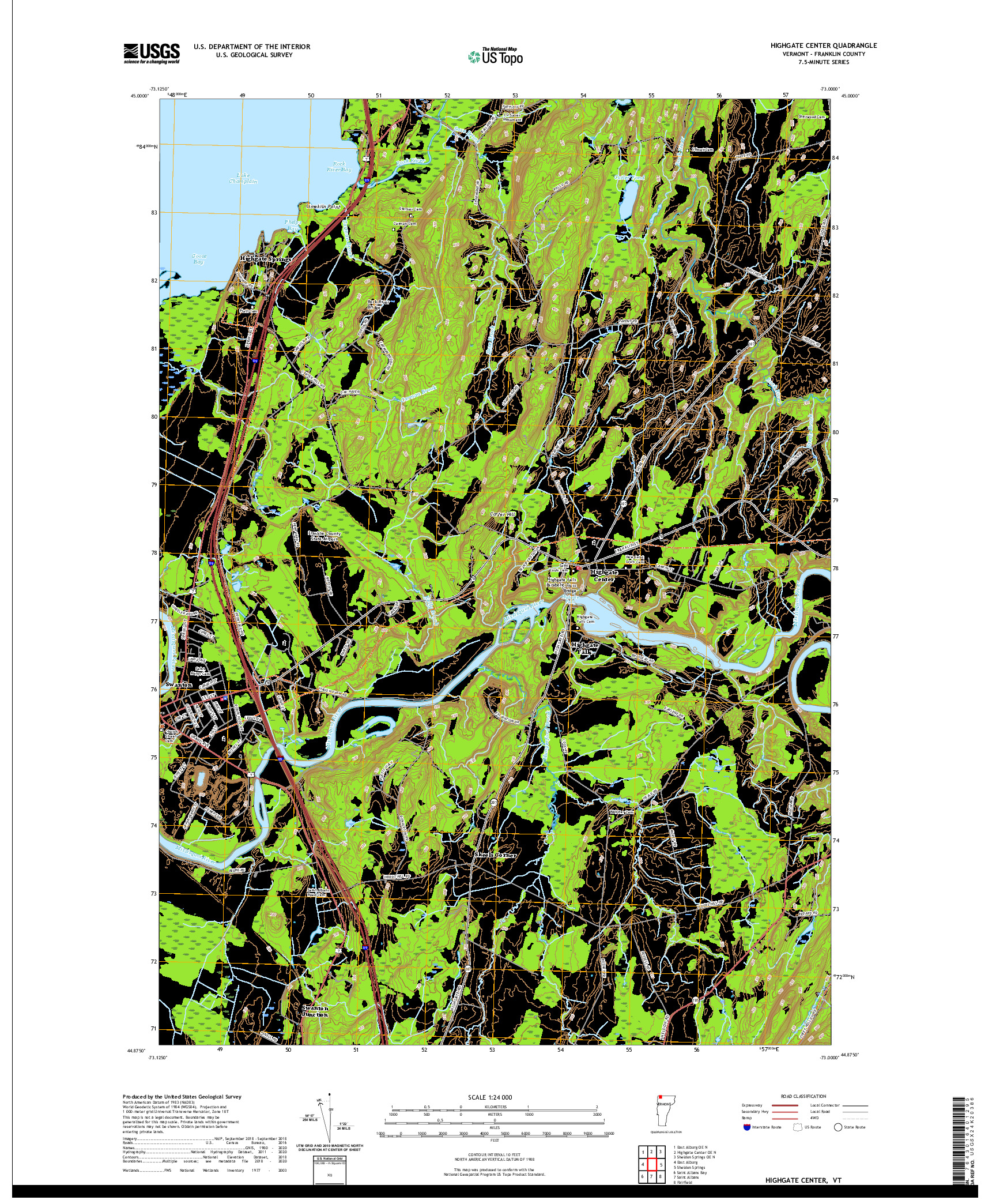 USGS US TOPO 7.5-MINUTE MAP FOR HIGHGATE CENTER, VT 2021