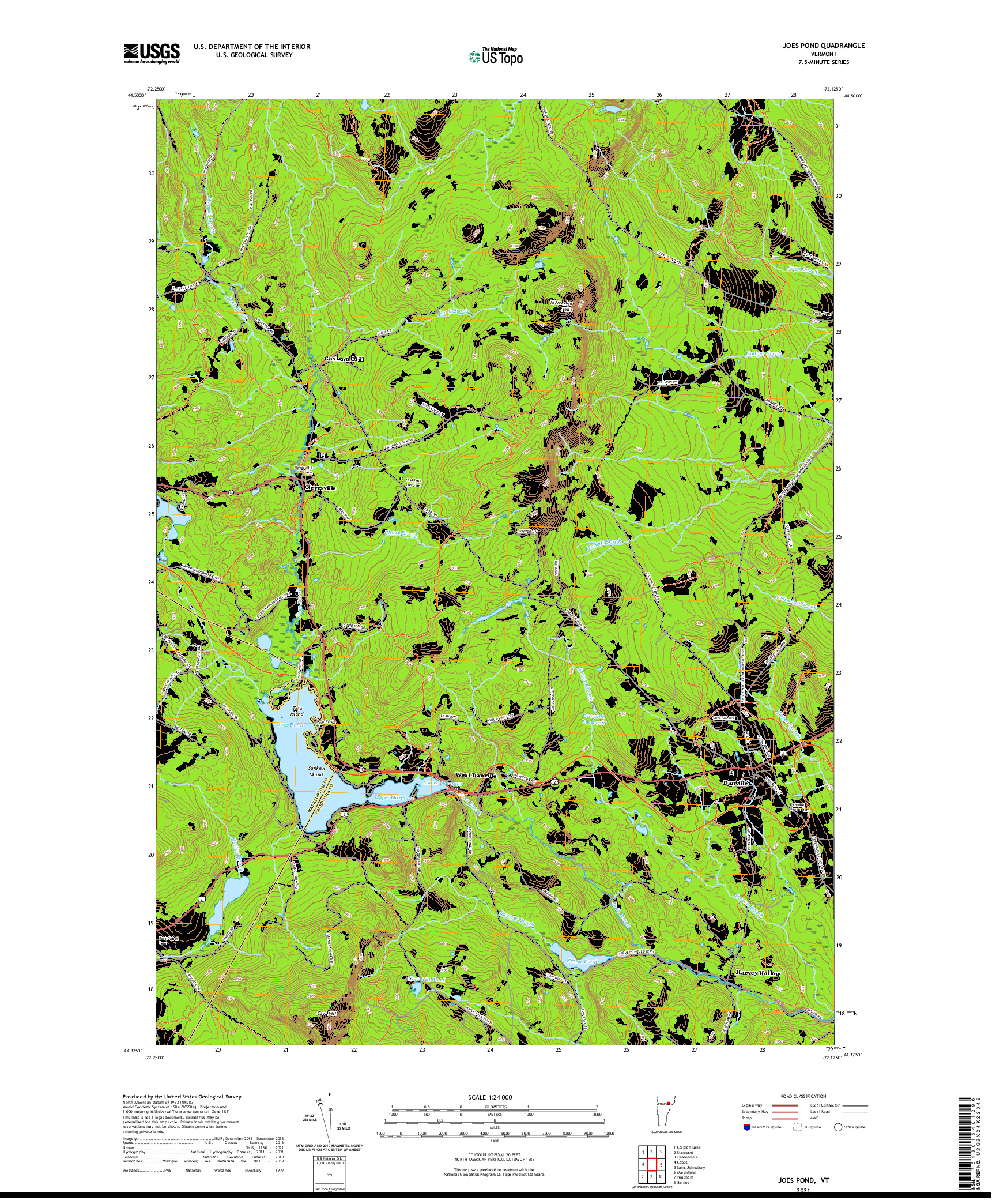 USGS US TOPO 7.5-MINUTE MAP FOR JOES POND, VT 2021