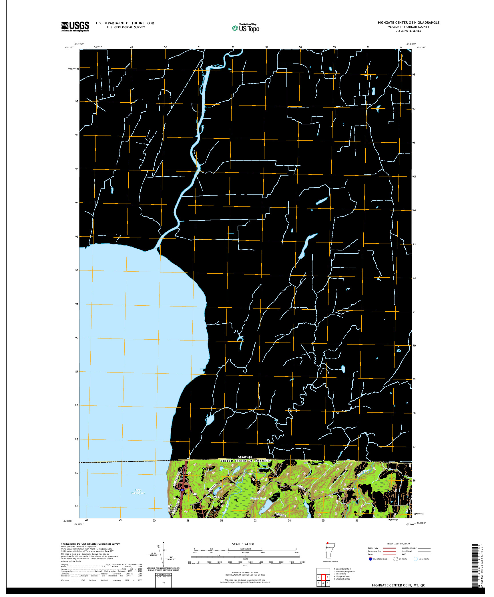USGS US TOPO 7.5-MINUTE MAP FOR HIGHGATE CENTER OE N, VT,QC 2021