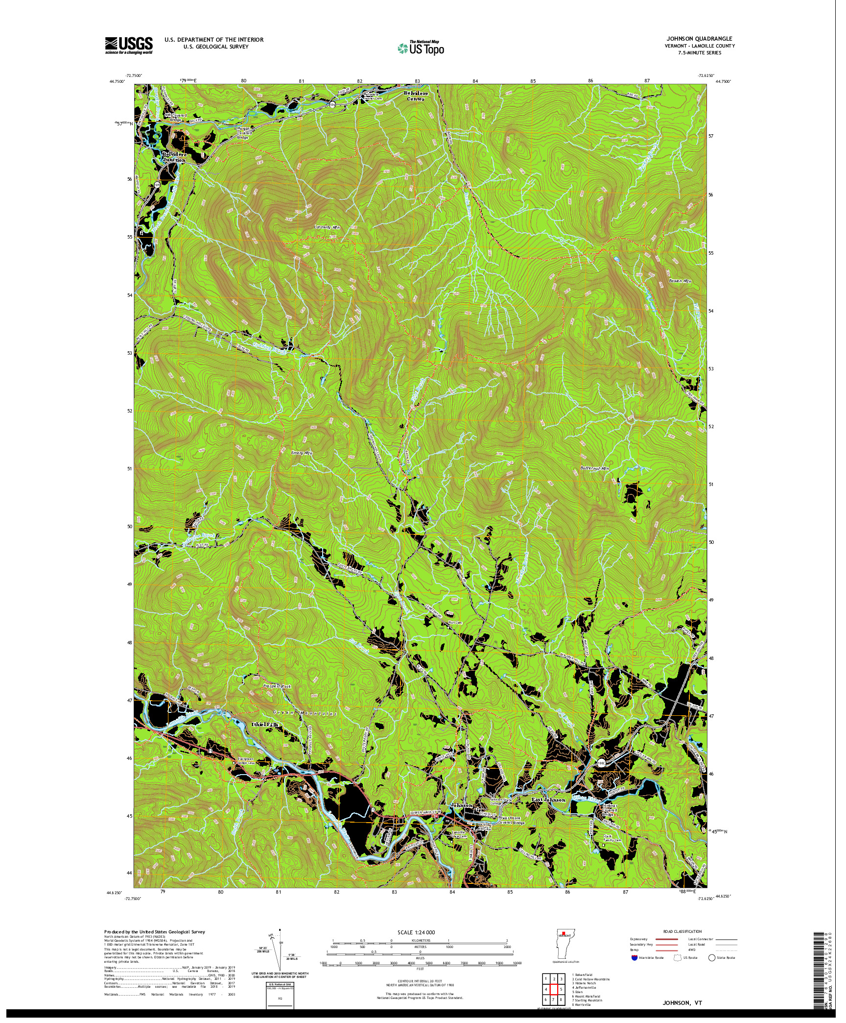 USGS US TOPO 7.5-MINUTE MAP FOR JOHNSON, VT 2021