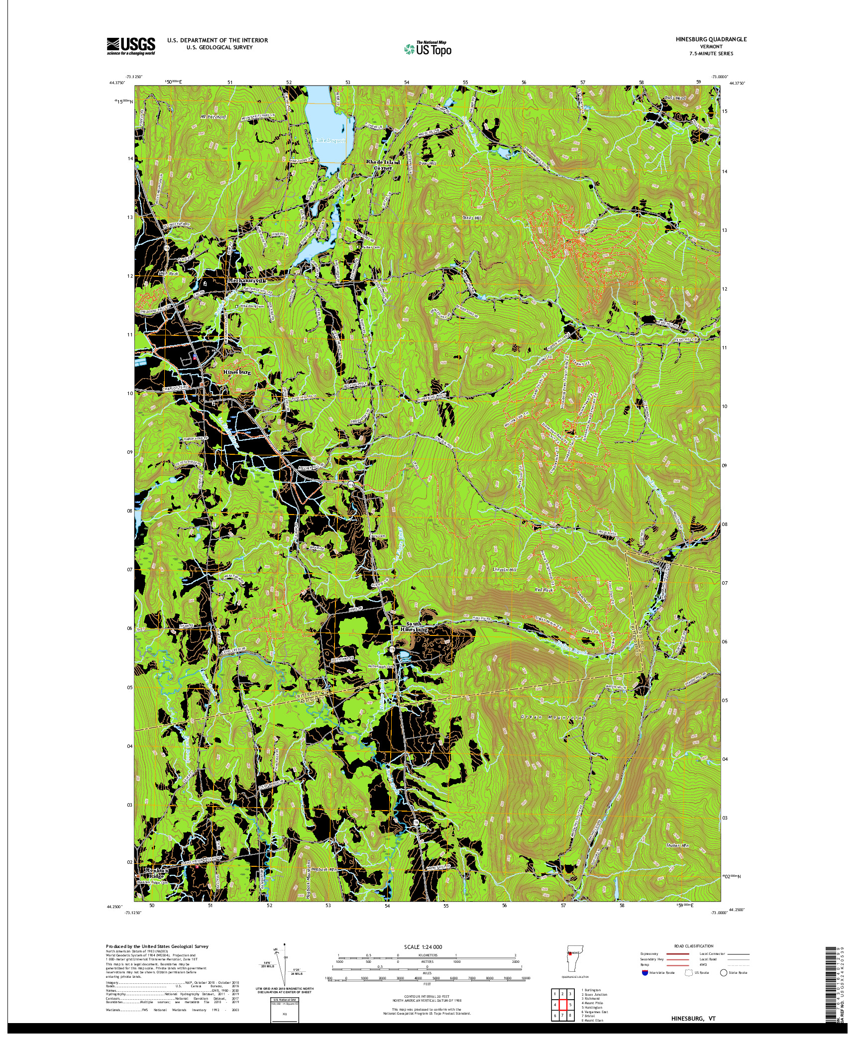 USGS US TOPO 7.5-MINUTE MAP FOR HINESBURG, VT 2021