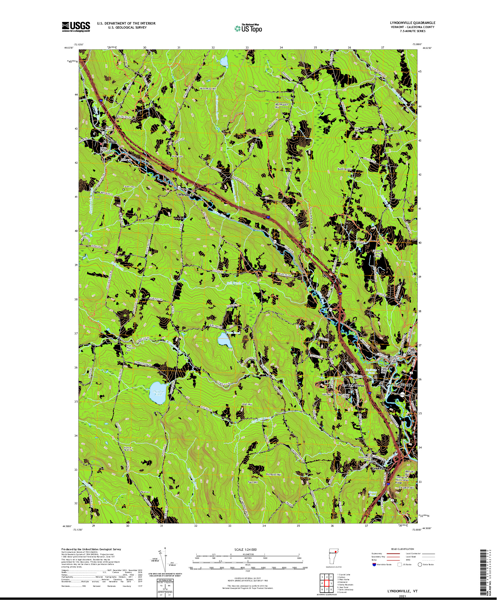 USGS US TOPO 7.5-MINUTE MAP FOR LYNDONVILLE, VT 2021