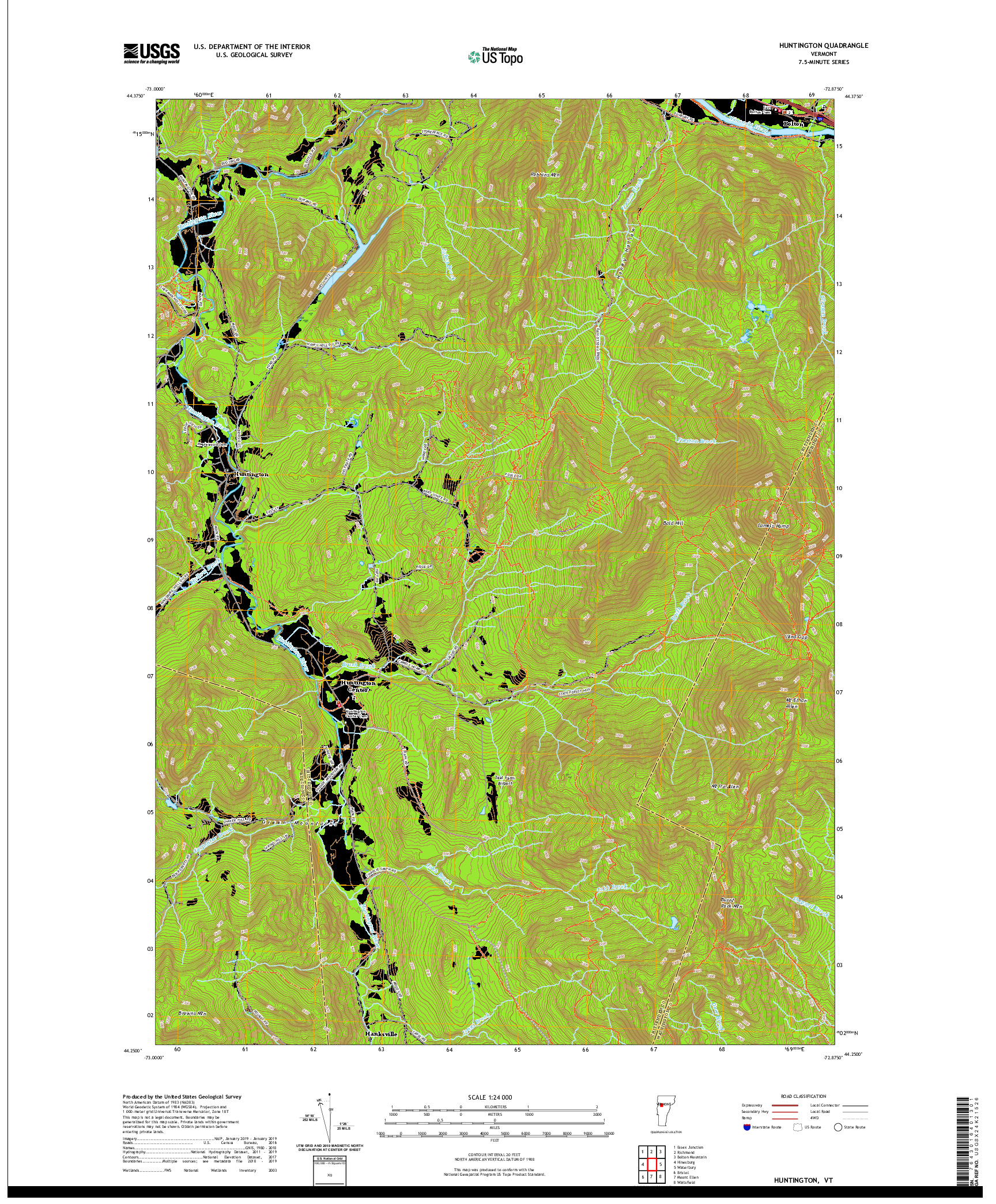 USGS US TOPO 7.5-MINUTE MAP FOR HUNTINGTON, VT 2021