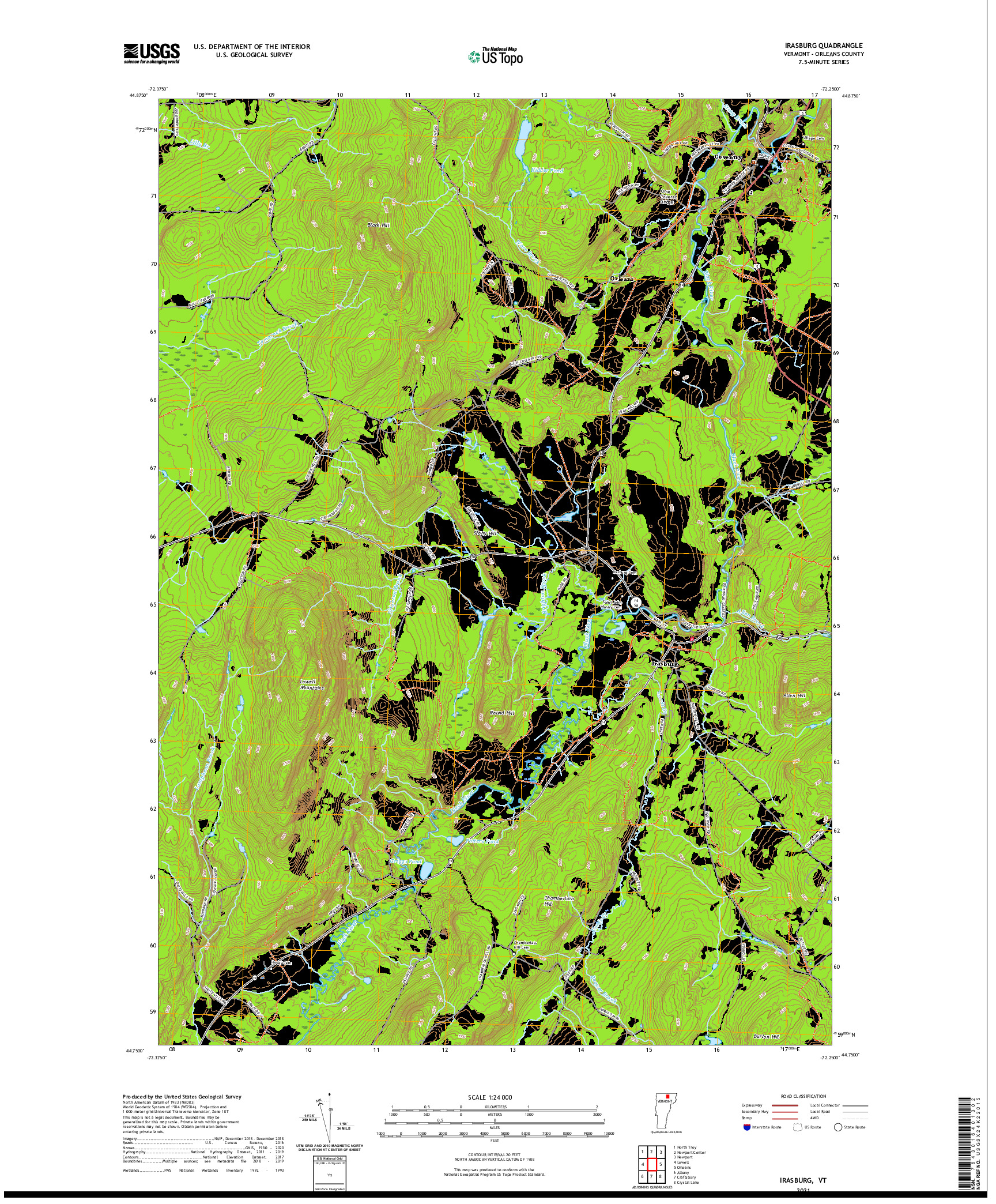 USGS US TOPO 7.5-MINUTE MAP FOR IRASBURG, VT 2021