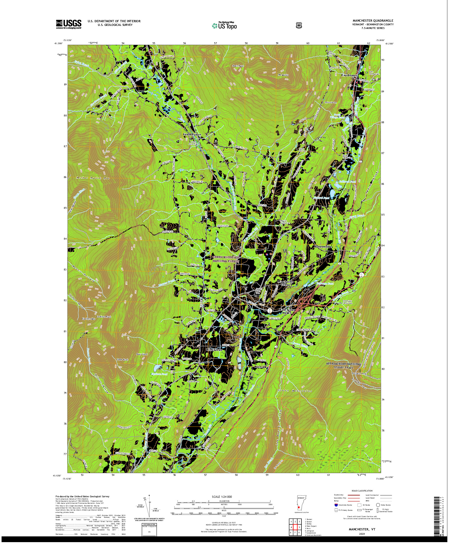 USGS US TOPO 7.5-MINUTE MAP FOR MANCHESTER, VT 2021