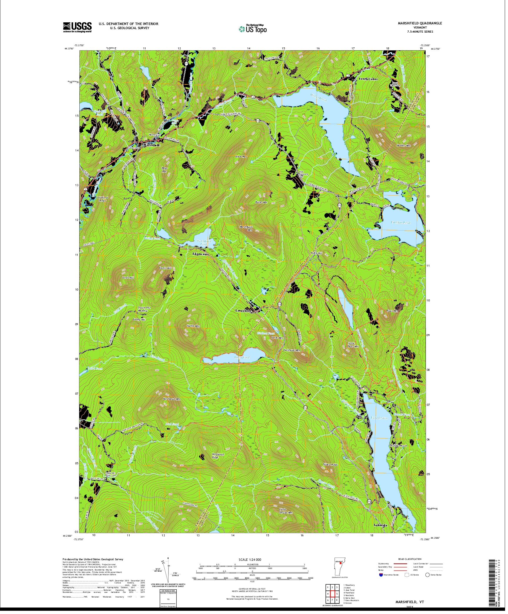 USGS US TOPO 7.5-MINUTE MAP FOR MARSHFIELD, VT 2021