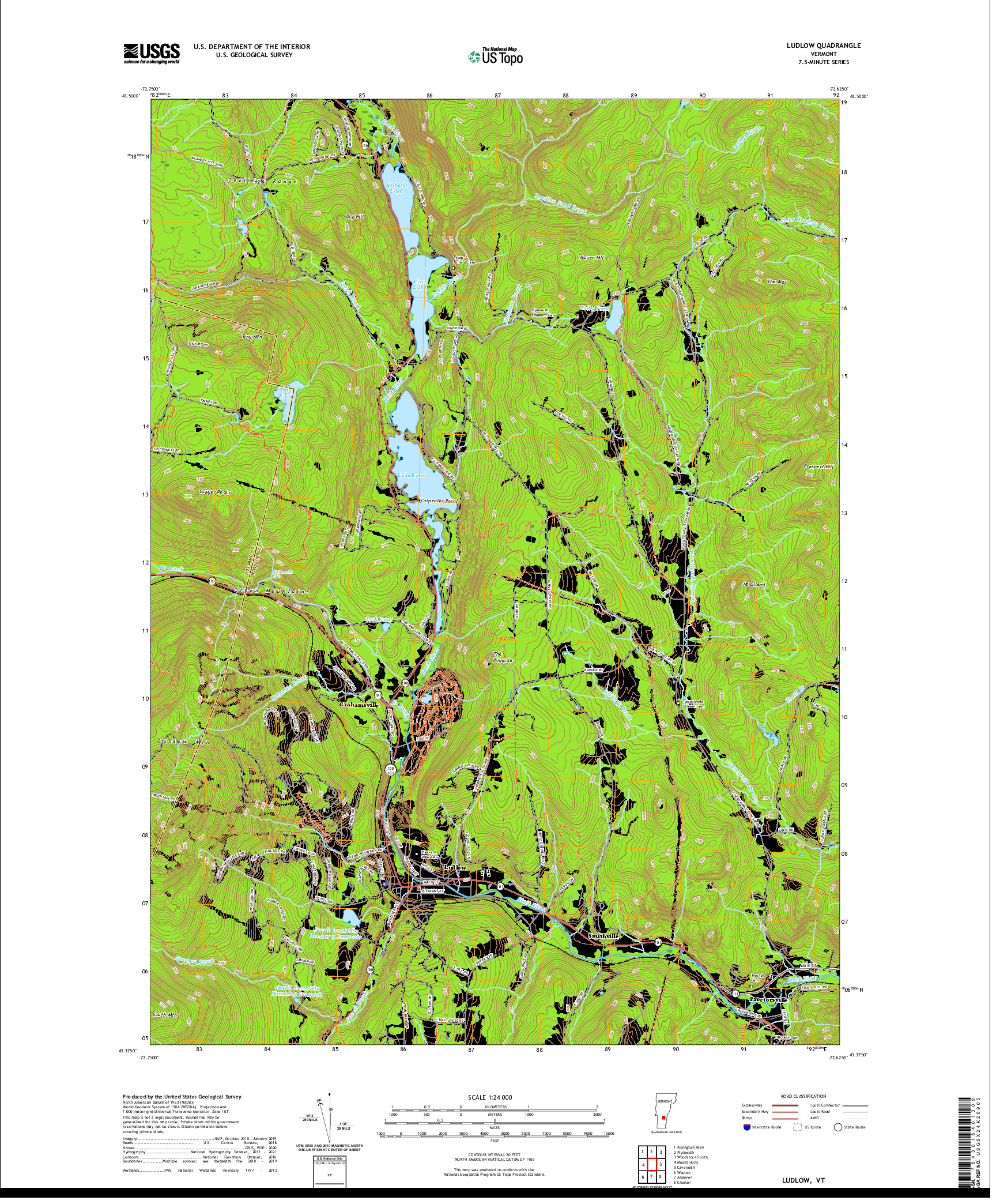 USGS US TOPO 7.5-MINUTE MAP FOR LUDLOW, VT 2021