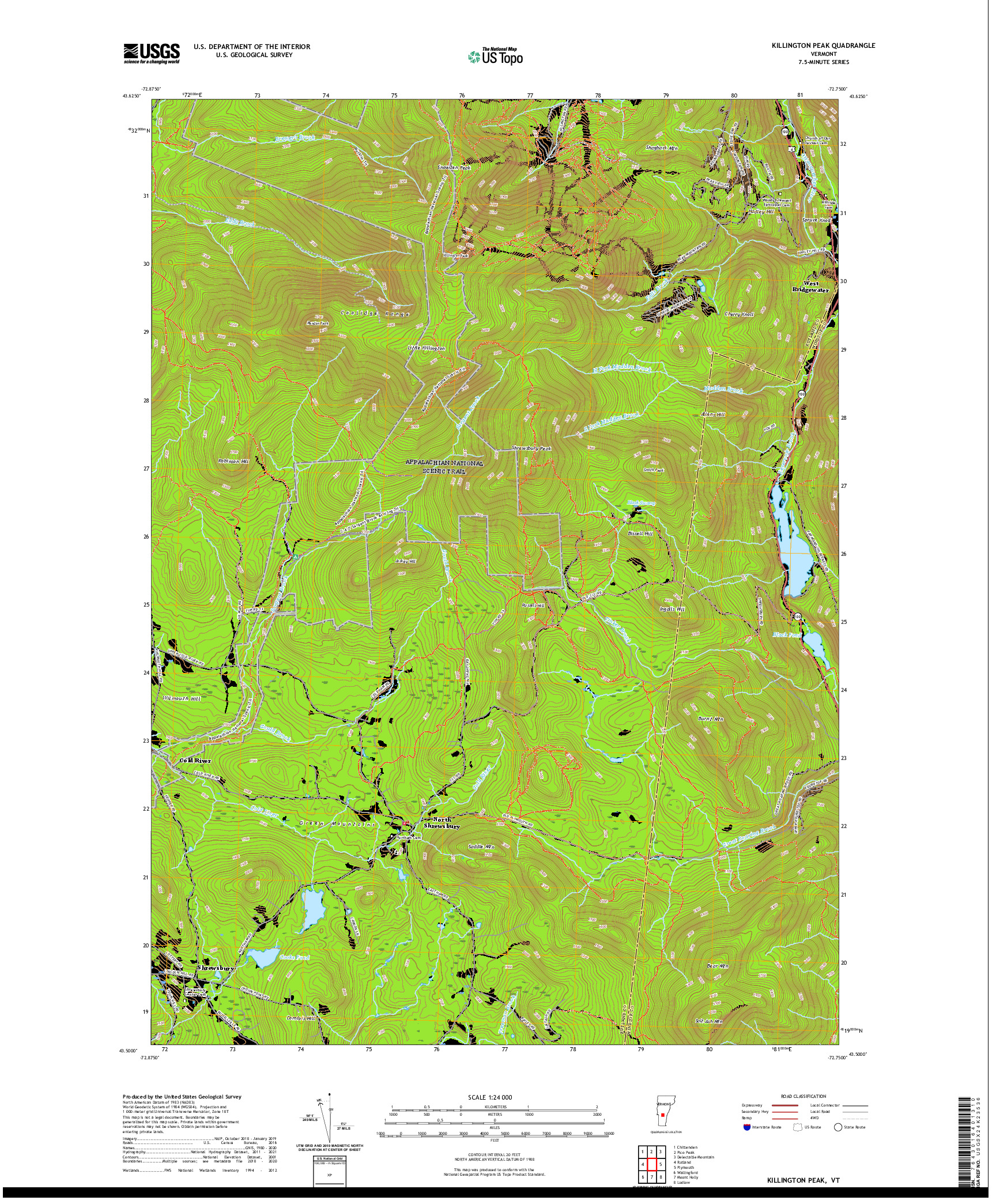 USGS US TOPO 7.5-MINUTE MAP FOR KILLINGTON PEAK, VT 2021