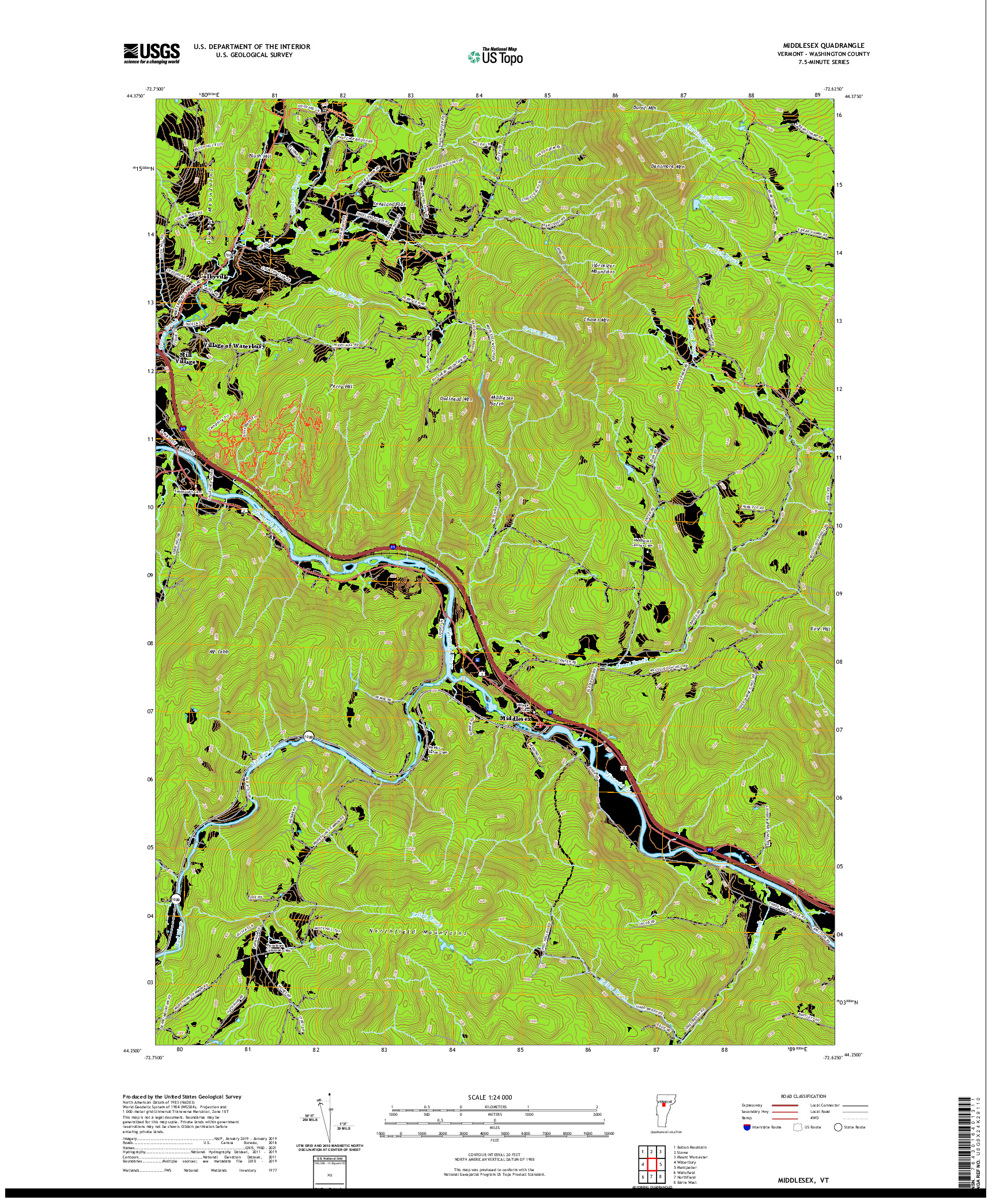 USGS US TOPO 7.5-MINUTE MAP FOR MIDDLESEX, VT 2021
