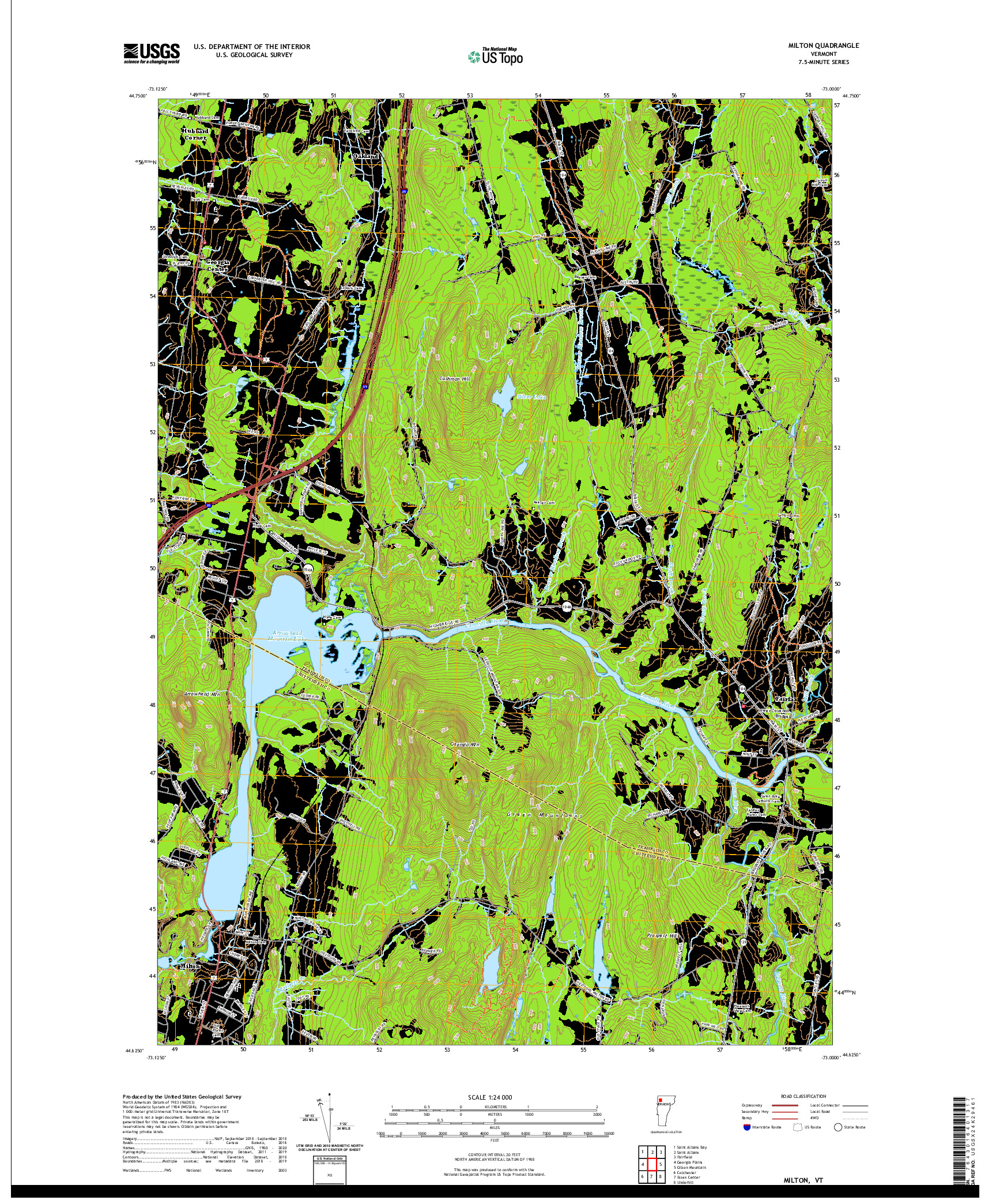 USGS US TOPO 7.5-MINUTE MAP FOR MILTON, VT 2021