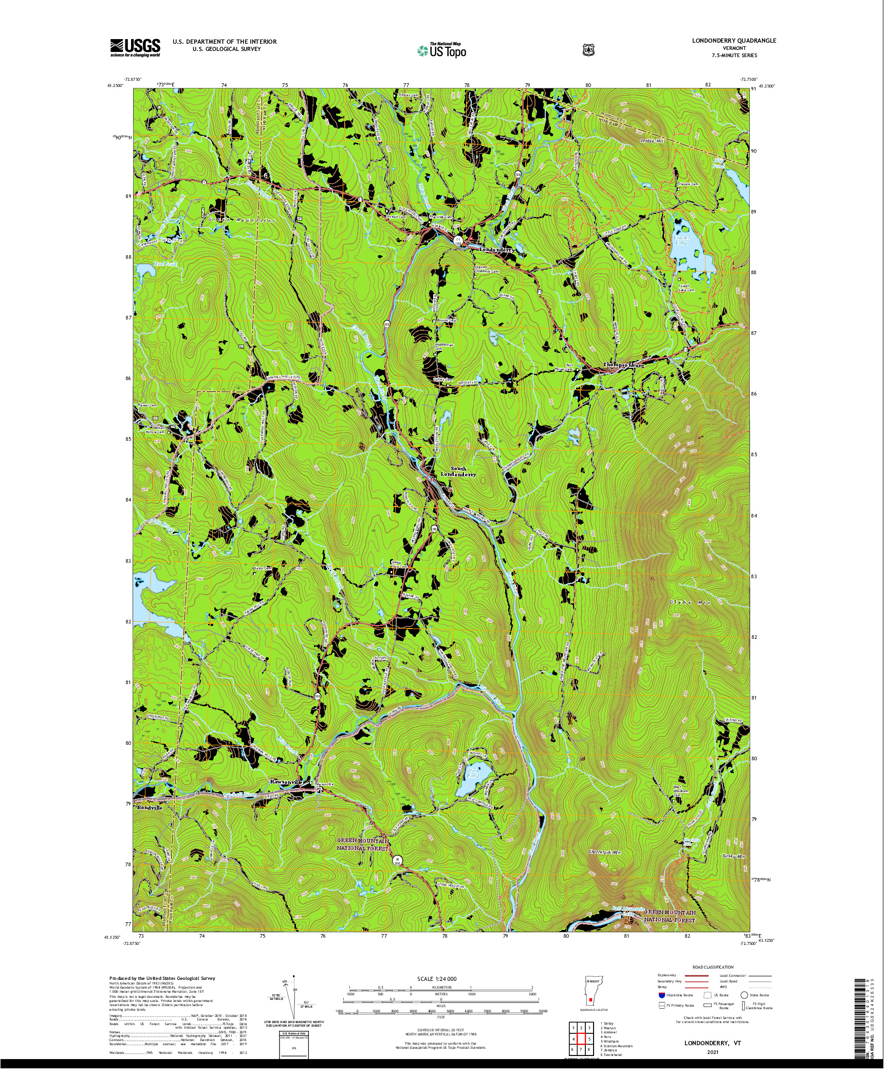USGS US TOPO 7.5-MINUTE MAP FOR LONDONDERRY, VT 2021