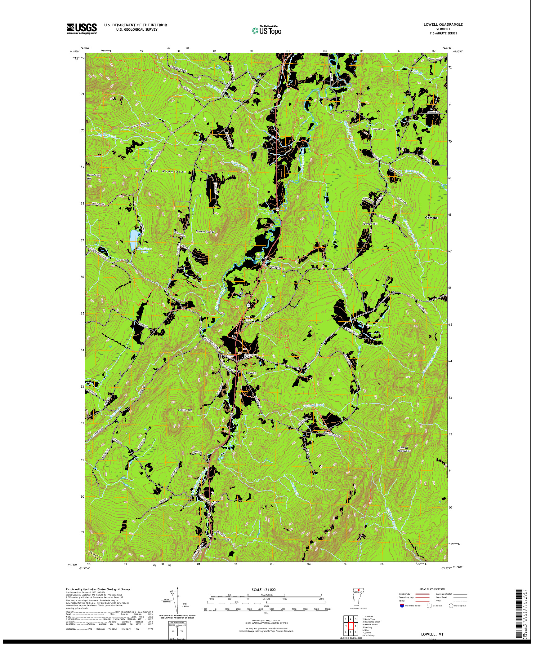 USGS US TOPO 7.5-MINUTE MAP FOR LOWELL, VT 2021