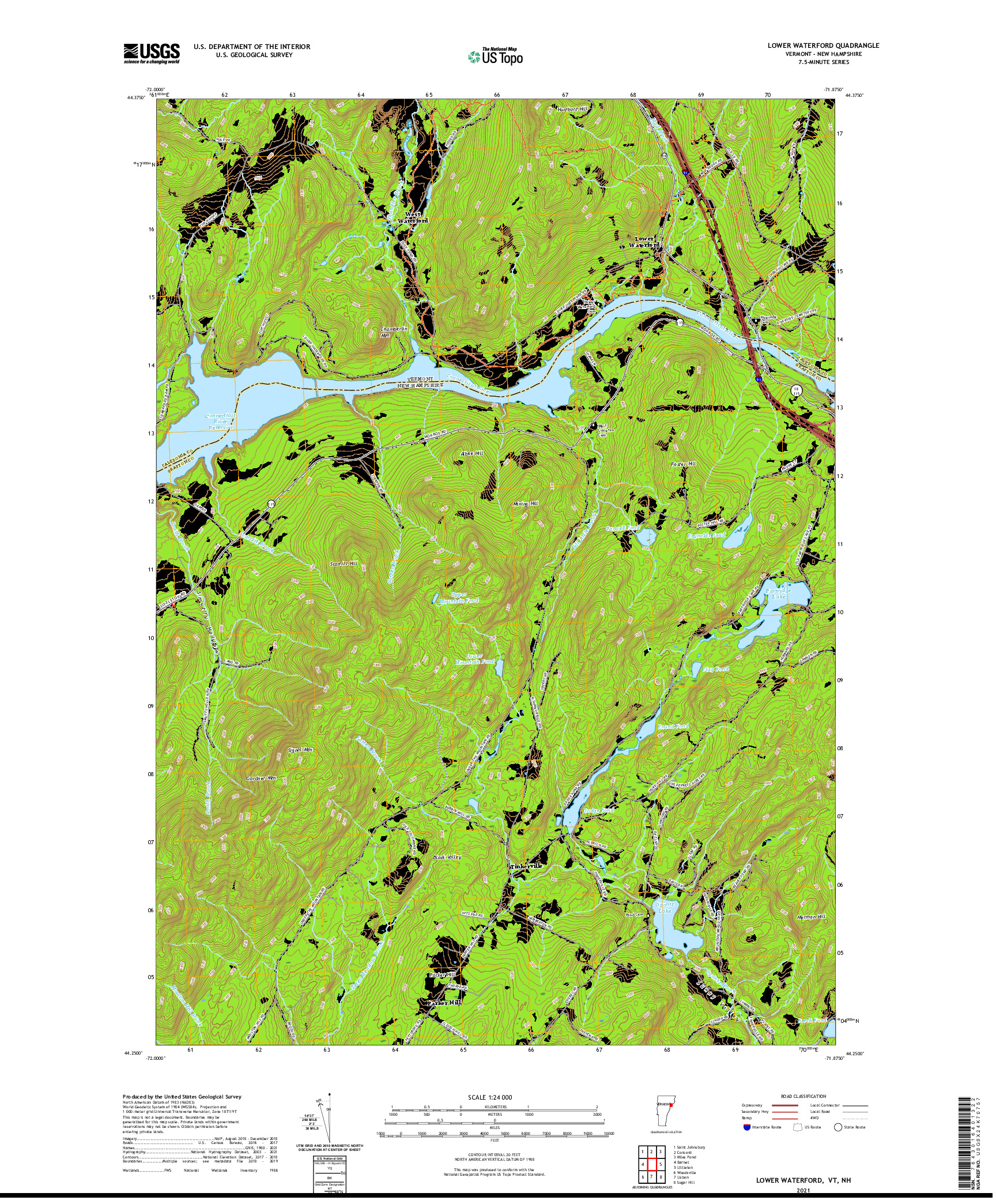 USGS US TOPO 7.5-MINUTE MAP FOR LOWER WATERFORD, VT,NH 2021
