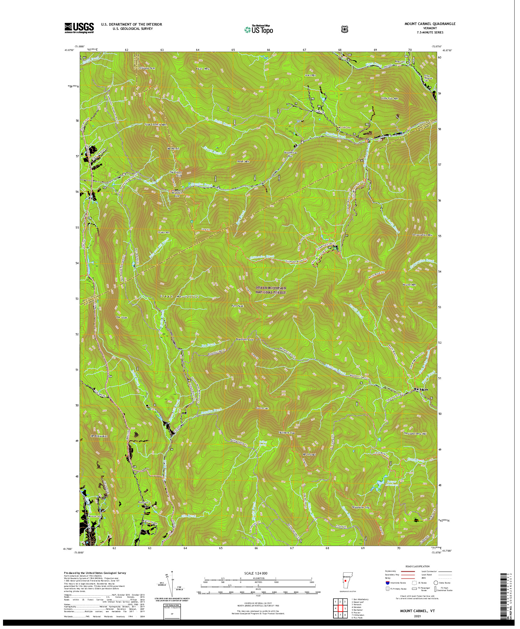 USGS US TOPO 7.5-MINUTE MAP FOR MOUNT CARMEL, VT 2021