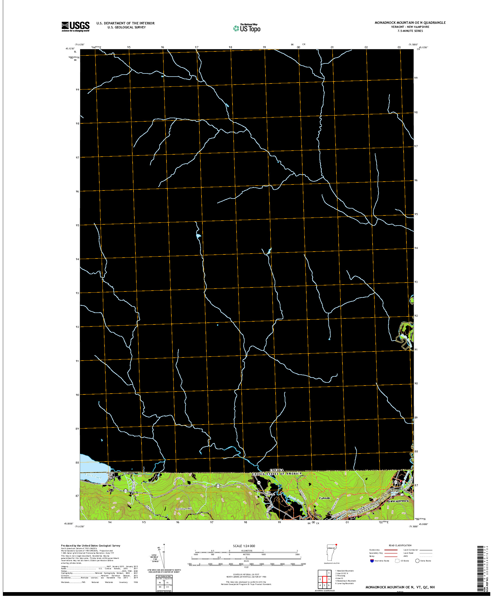 USGS US TOPO 7.5-MINUTE MAP FOR MONADNOCK MOUNTAIN OE N, VT,QC,NH 2021