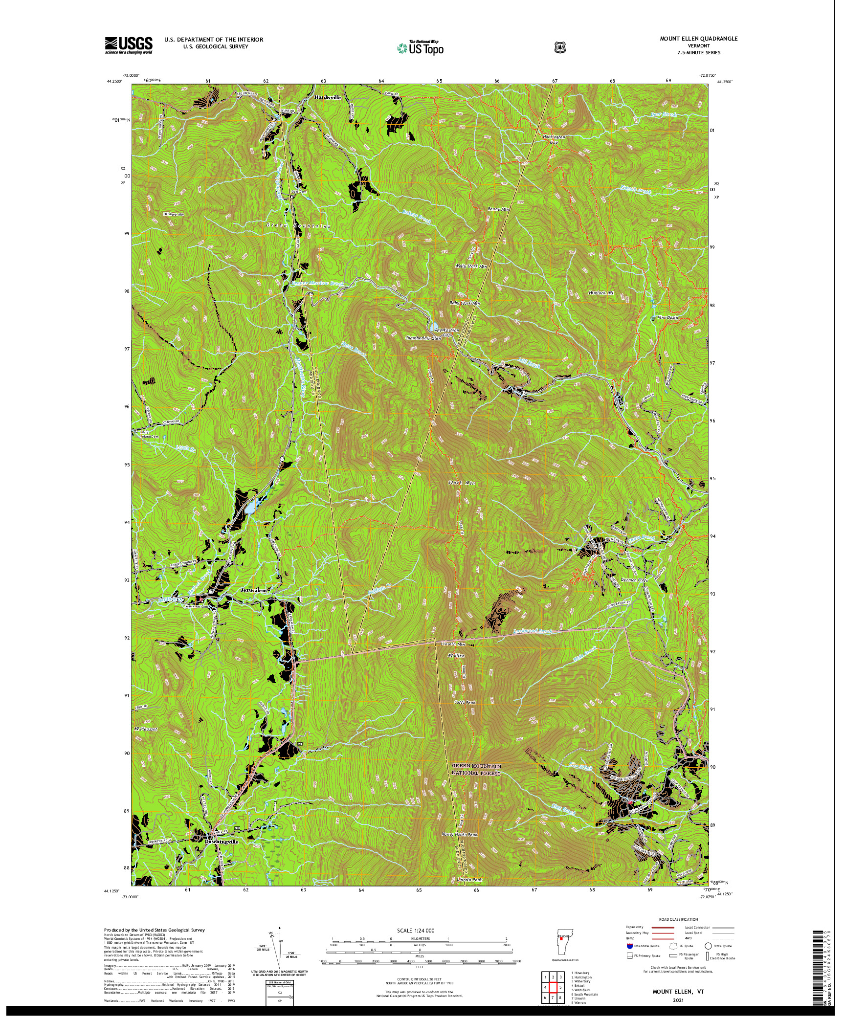 USGS US TOPO 7.5-MINUTE MAP FOR MOUNT ELLEN, VT 2021