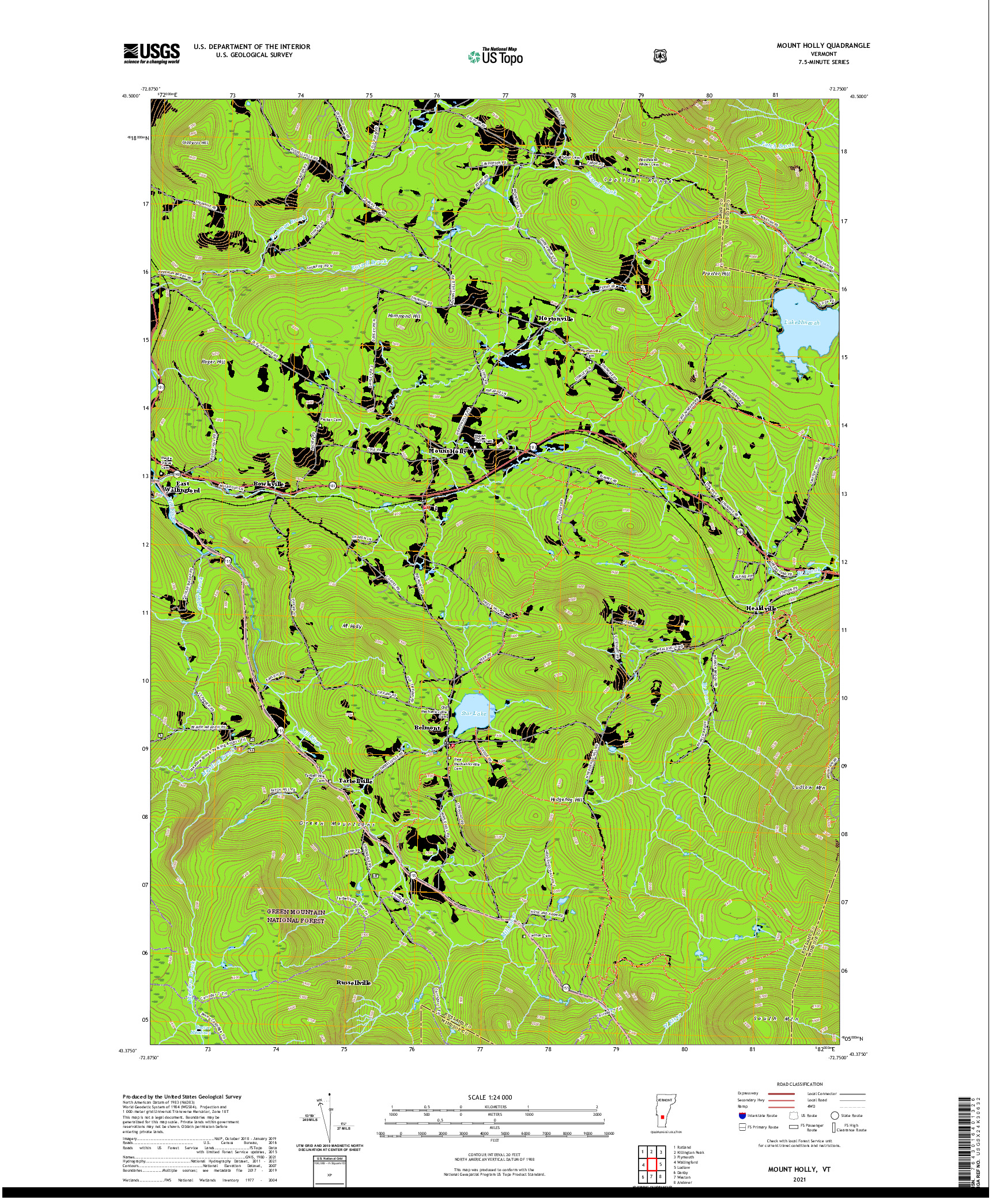 USGS US TOPO 7.5-MINUTE MAP FOR MOUNT HOLLY, VT 2021