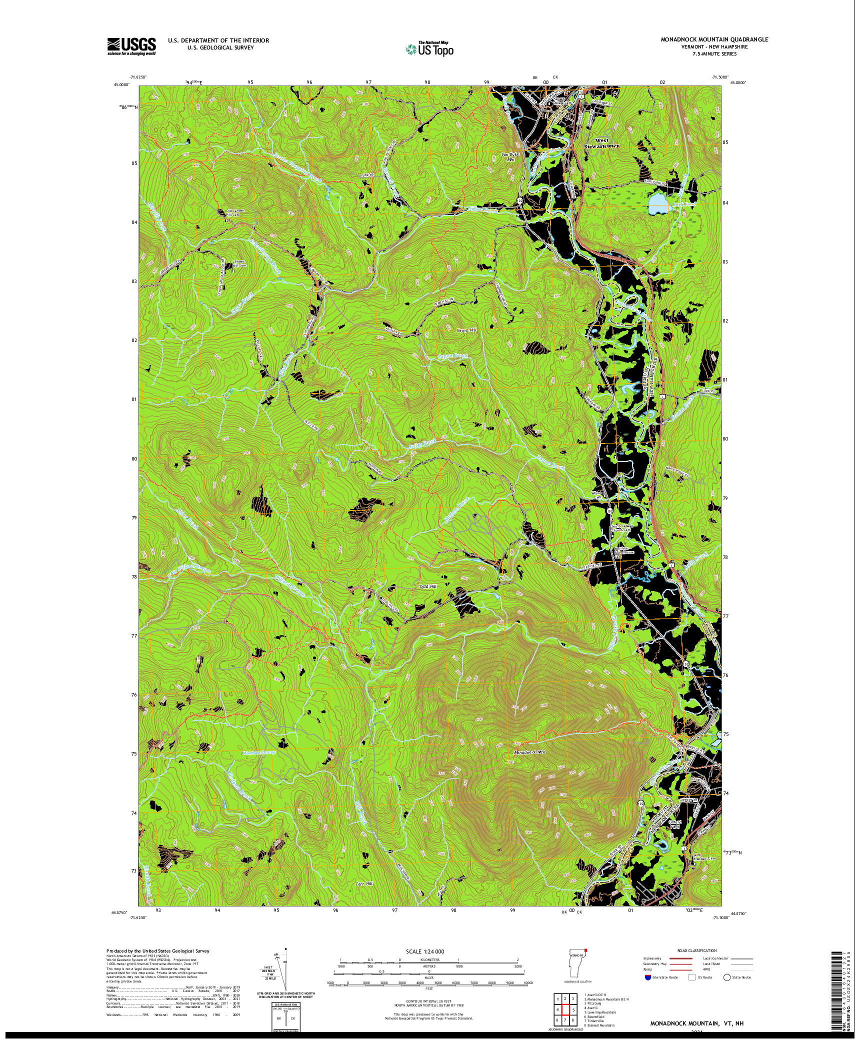 USGS US TOPO 7.5-MINUTE MAP FOR MONADNOCK MOUNTAIN, VT,NH 2021